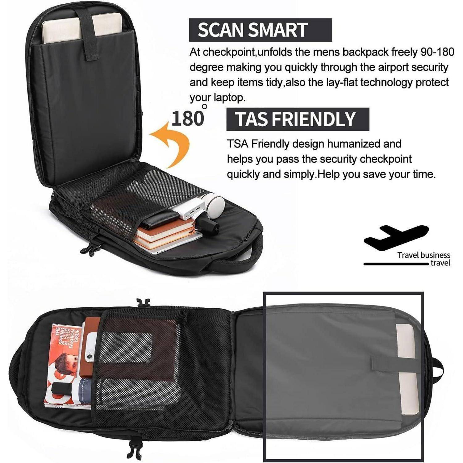 Laptop Rucksack Herren 17 Zoll USB Wasserdicht 17.3 Zoll Schwarz