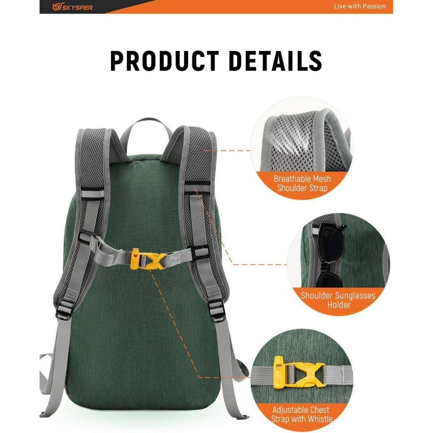 Rucksack 20L Faltbar Ultraleicht Outdoor Wandern Grün