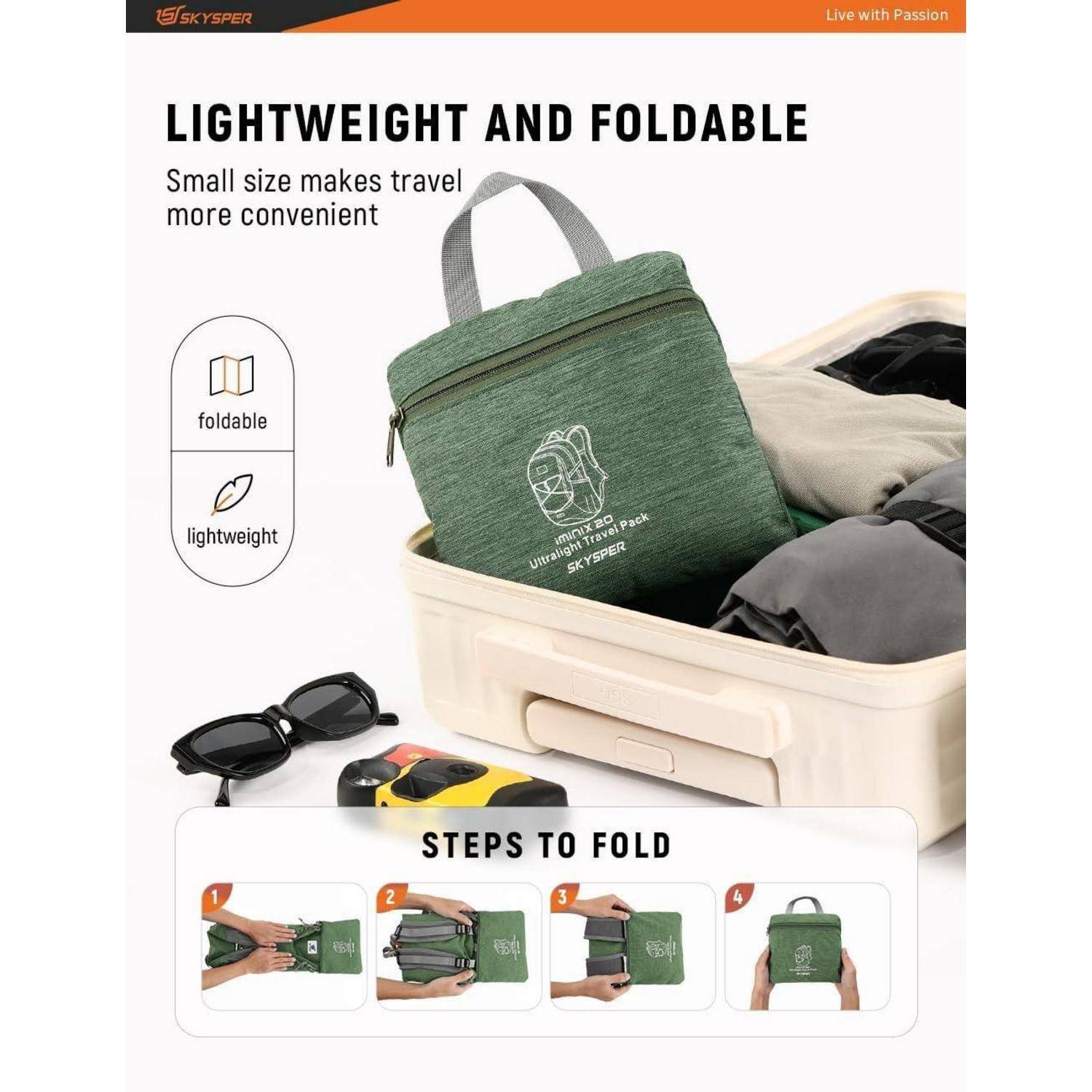 Rucksack 20L Faltbar Ultraleicht Outdoor Wandern Grün