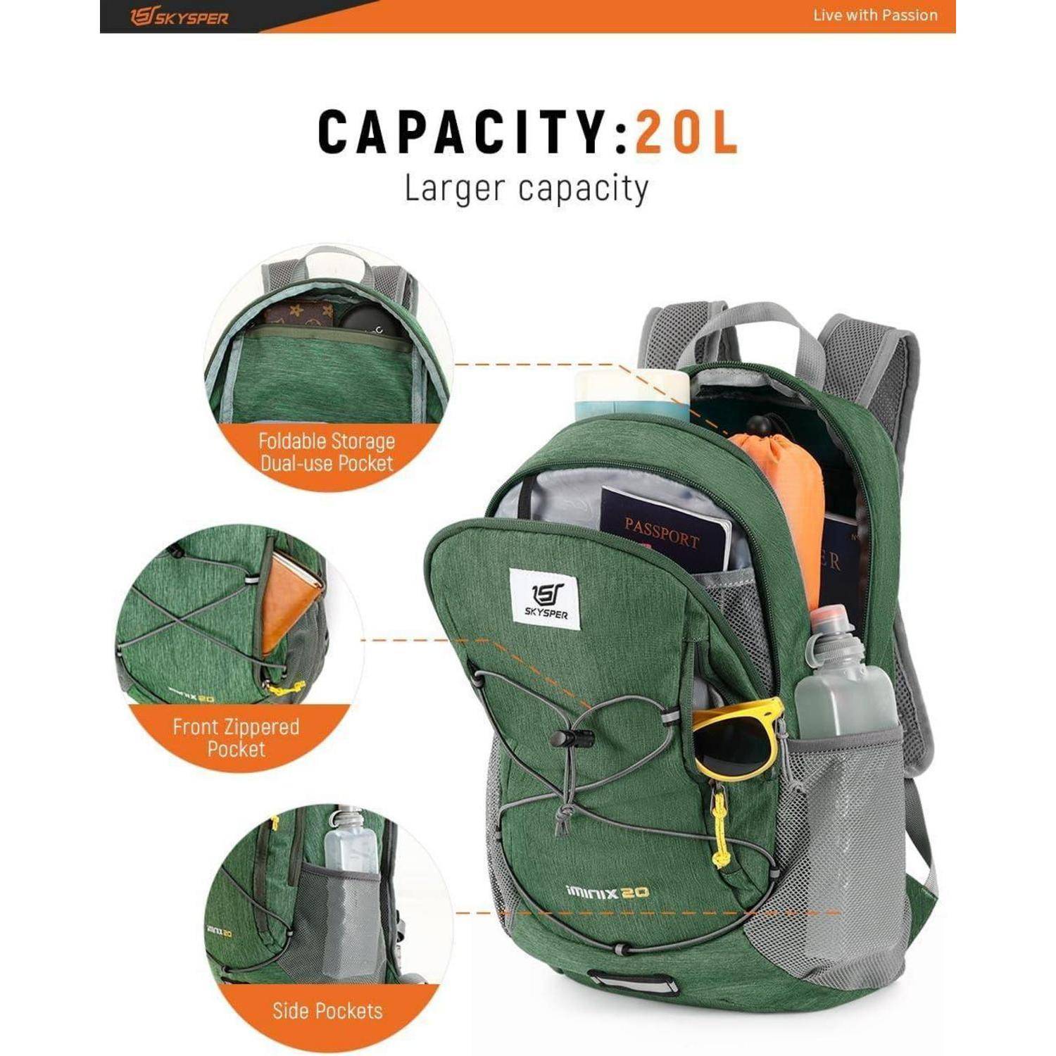 Rucksack 20L Faltbar Ultraleicht Outdoor Wandern Grün