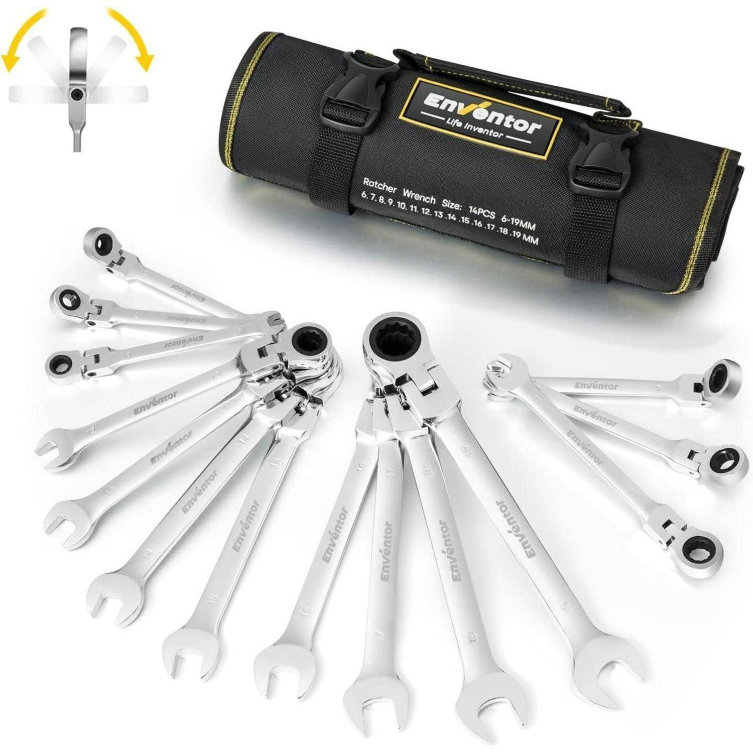 Schraubenschlüssel Ratschenset Ringmaul Gabel 72 Zähne 14Tlg (6-19mm)