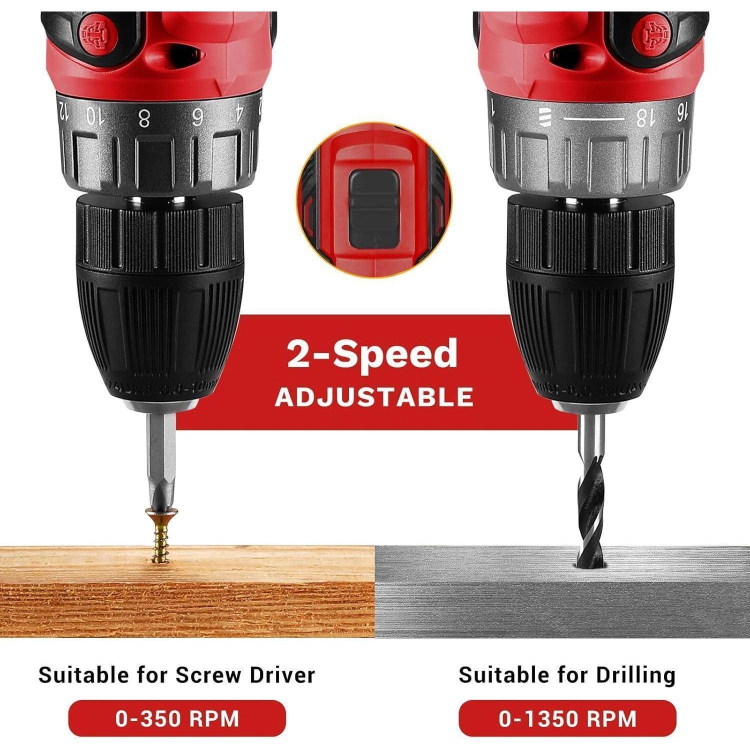 Akkuschrauber 20V 30tlg 18Stufen 40Nm 2Gang LED Rouge