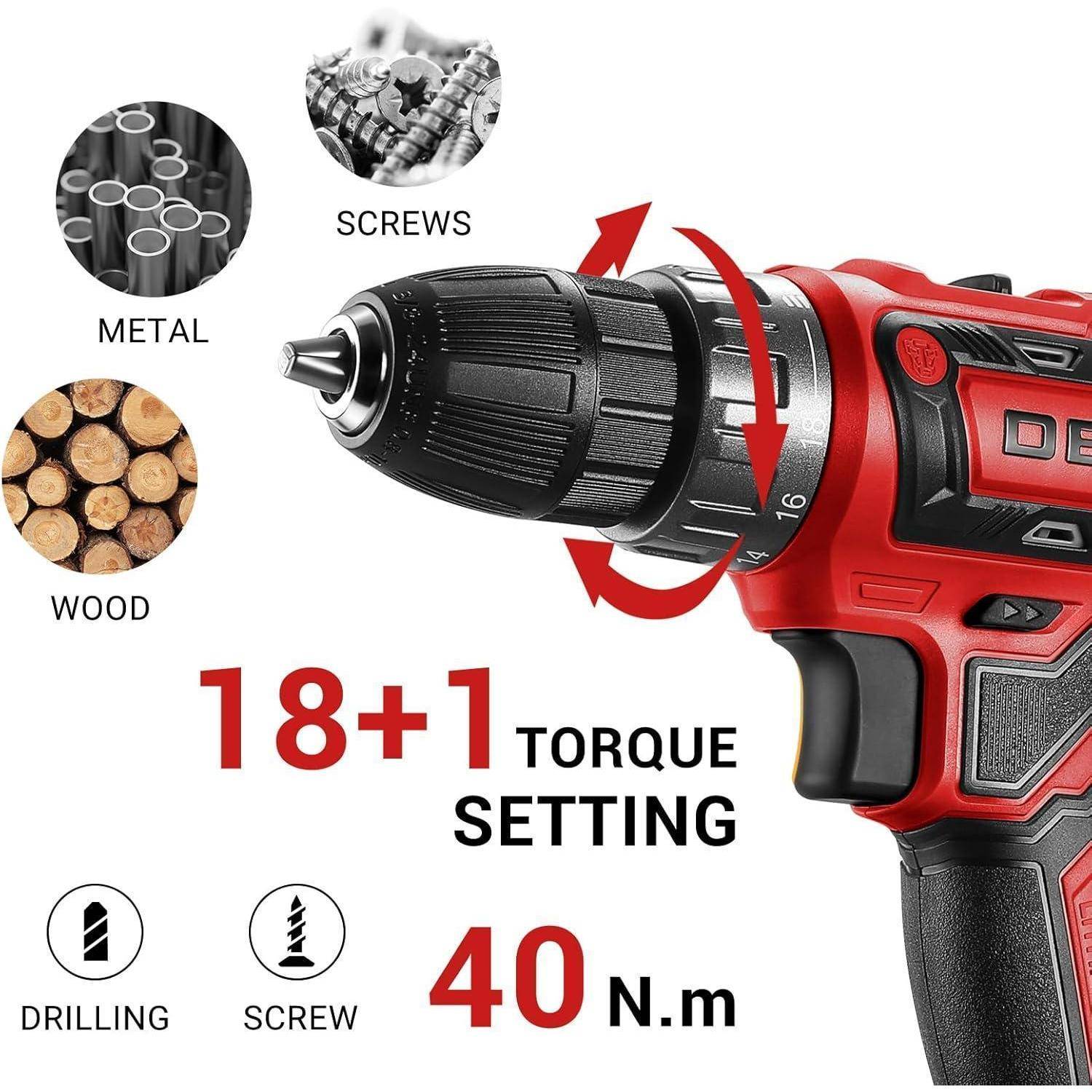 Akkuschrauber 20V 30tlg 18Stufen 40Nm 2Gang LED Rouge