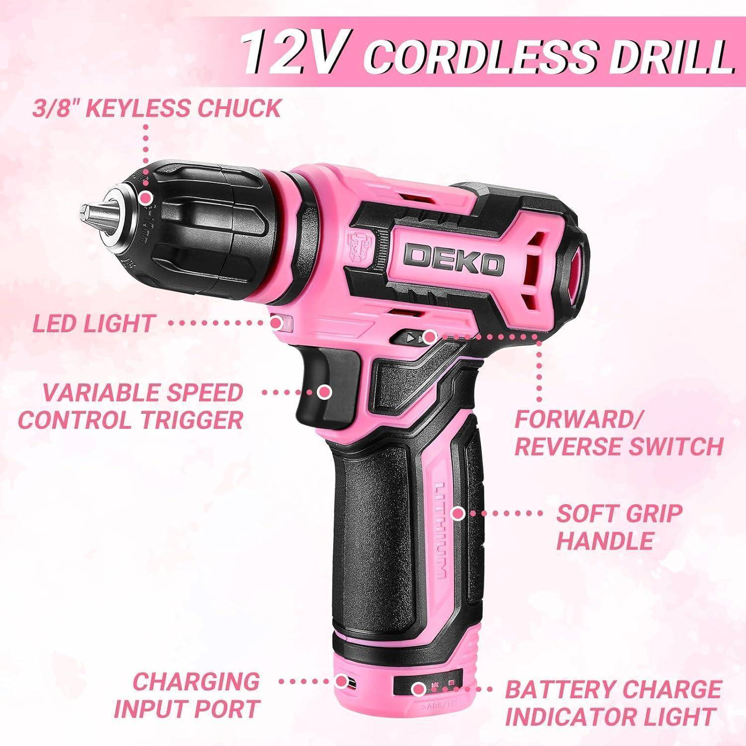 Akku Bohrschrauber 12V Werkzeugkoffer 238 Teile Frauen Rosa