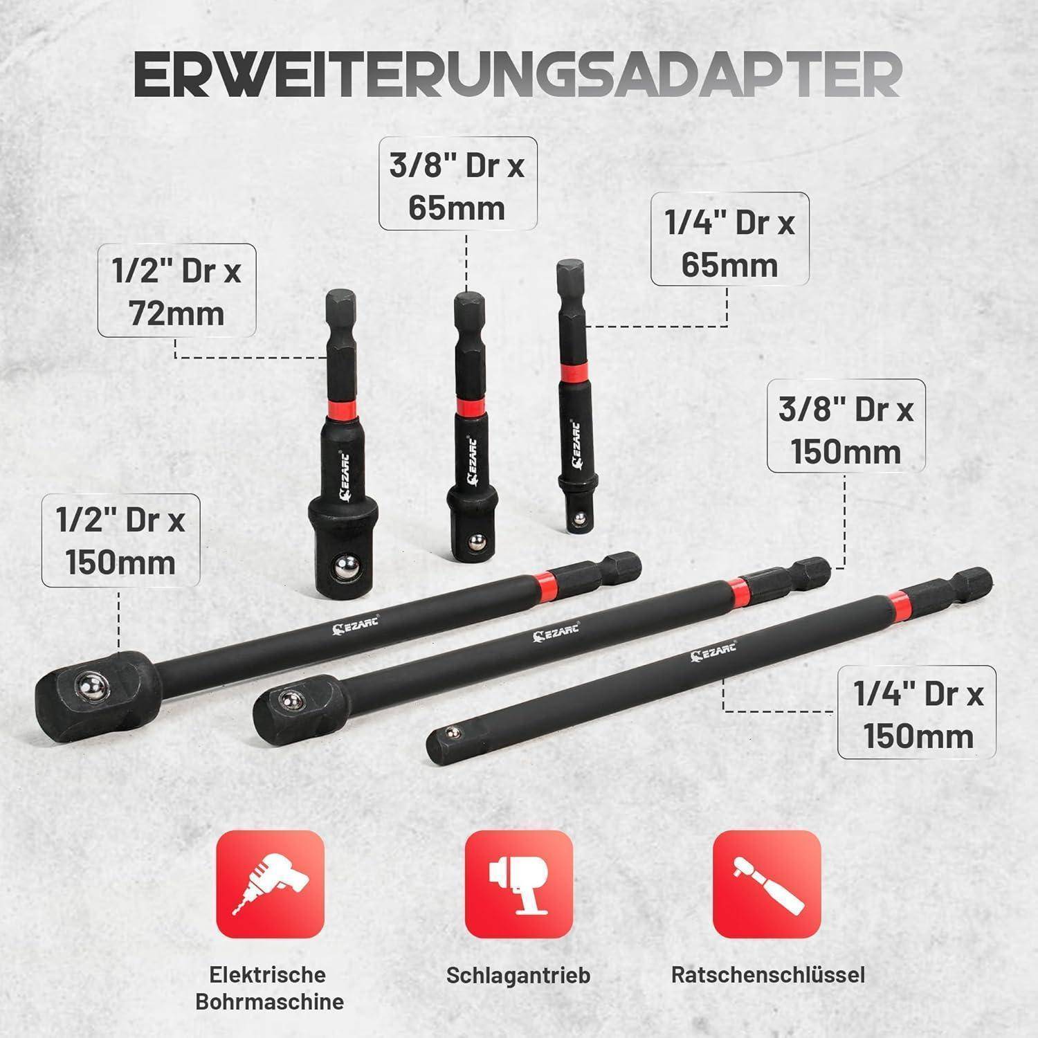 Stecknussadapter-Set 14-tlg 1/4 3/8 1/2 Quick-Release Magnetbithalter
