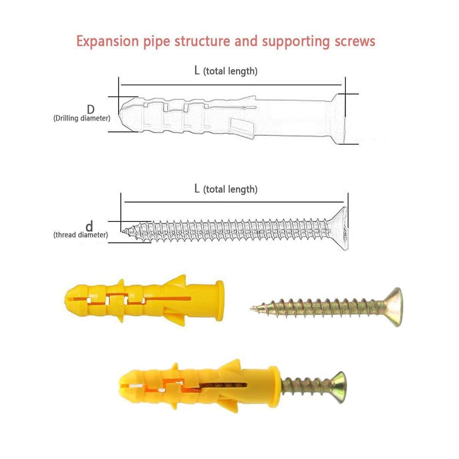 Diagramm, das die Struktur einer Expansionsleitung und der sie stützenden Schrauben zeigt, mit Maßangaben für Bohrung und Gewindedurchmesser sowie Gesamtlänge.