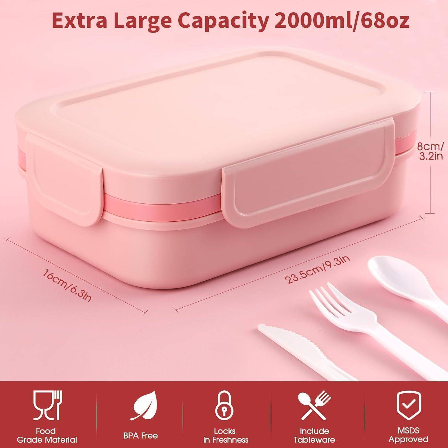Lunchbox Bentobox 2000ml Fächer Auslaufsicher Besteck Rose