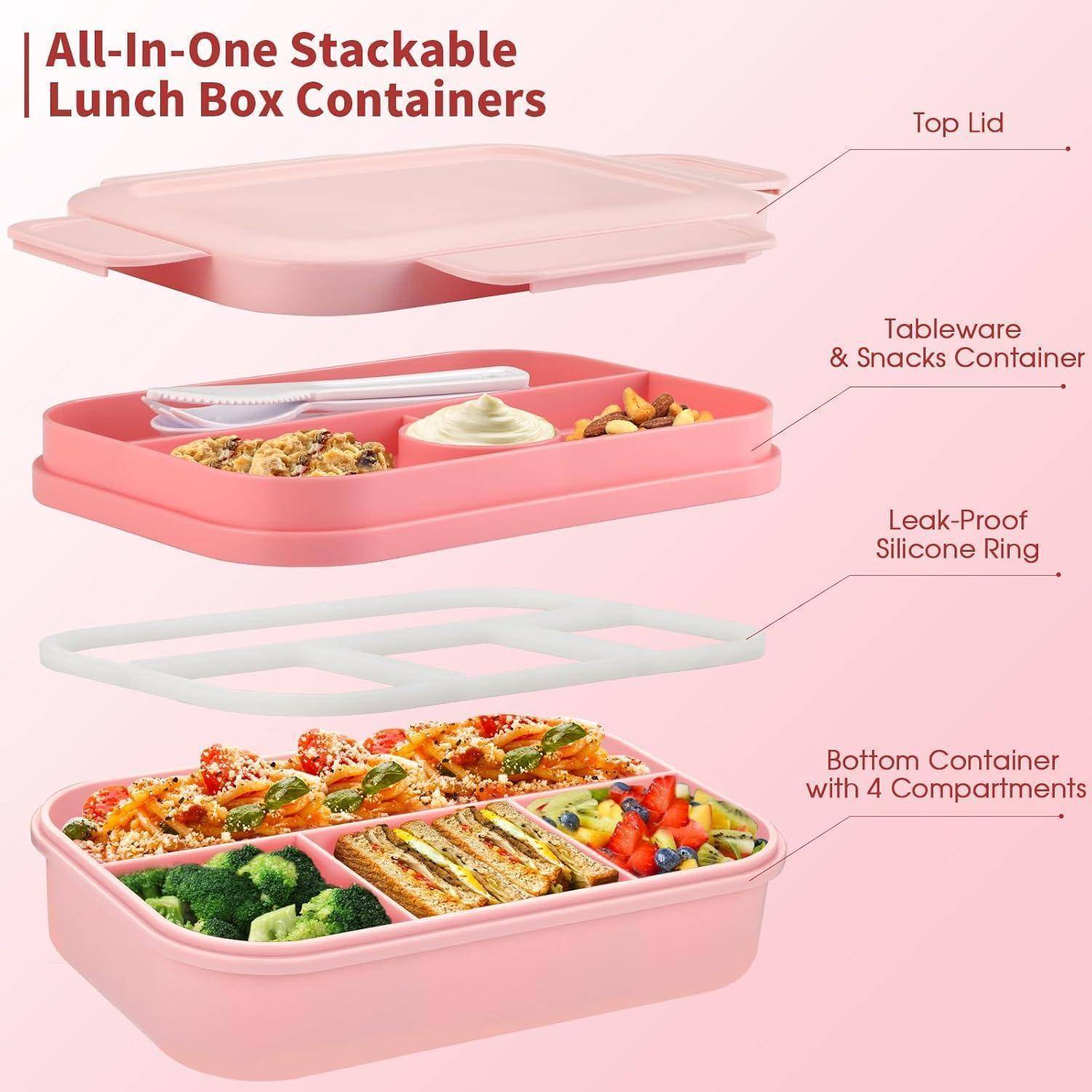 Lunchbox Bentobox 2000ml Fächer Auslaufsicher Besteck Rose