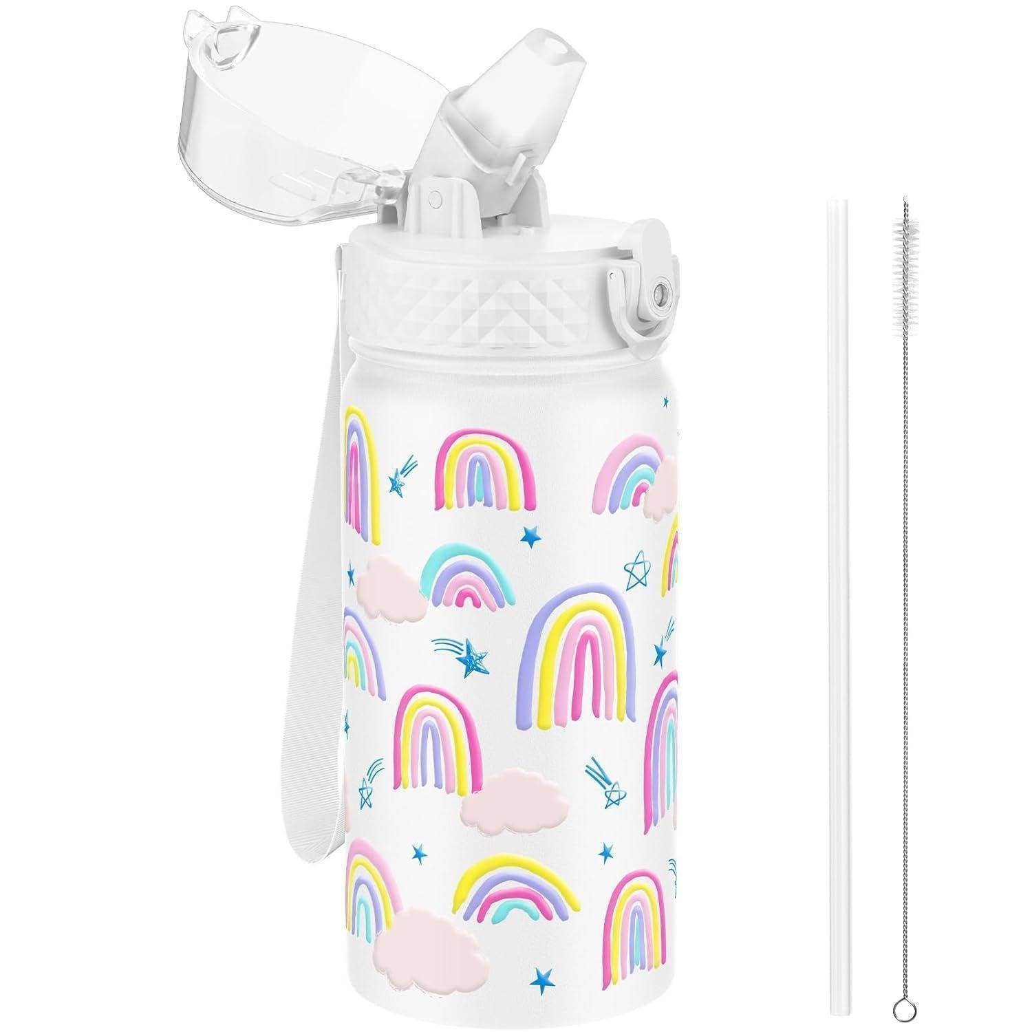 Trinkflasche Kinder 420ml Edelstahl Weißer Regenbogen 420ml 14oz