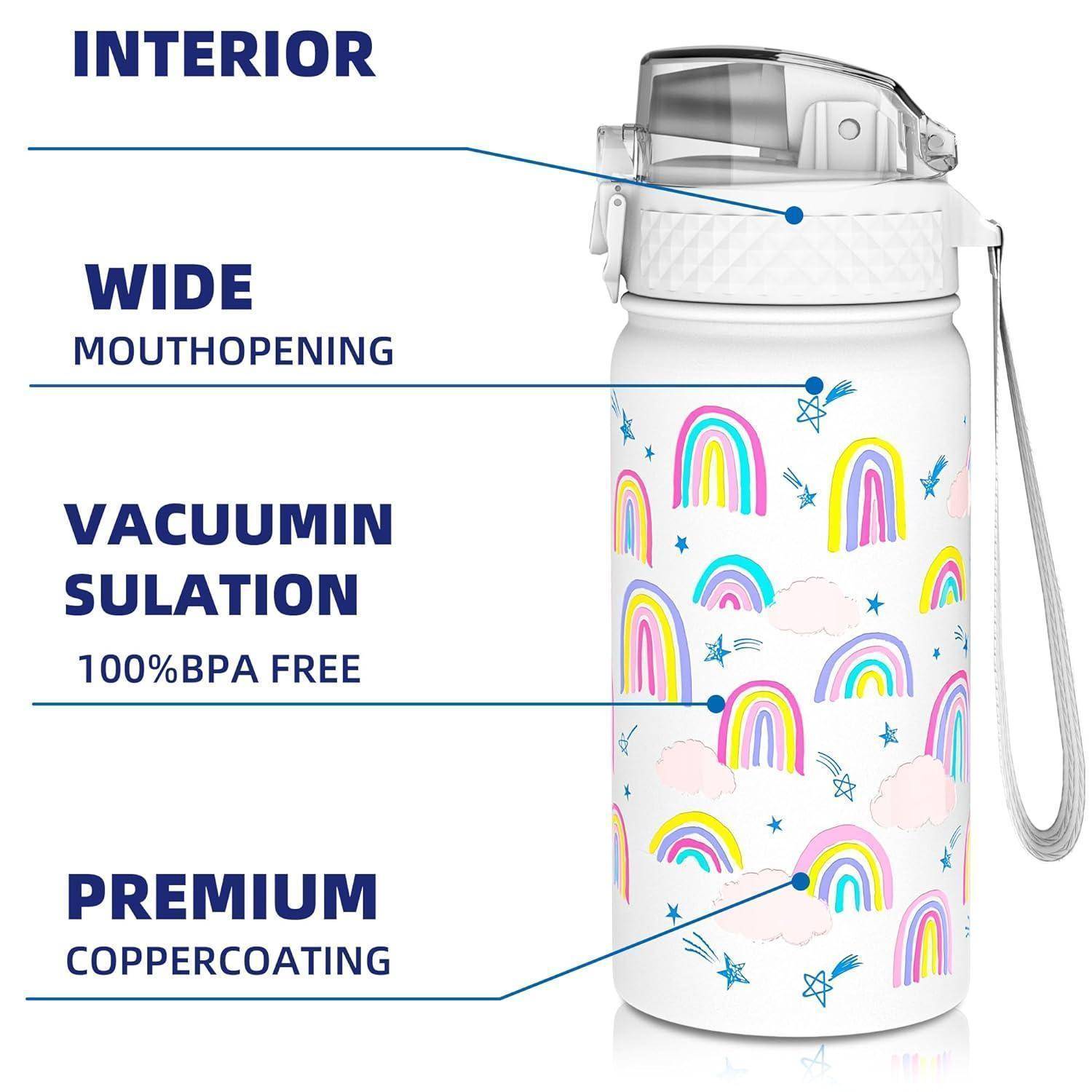 Trinkflasche Kinder 420ml Edelstahl Wei&amp;#xDF;er Regenbogen 420ml 14oz