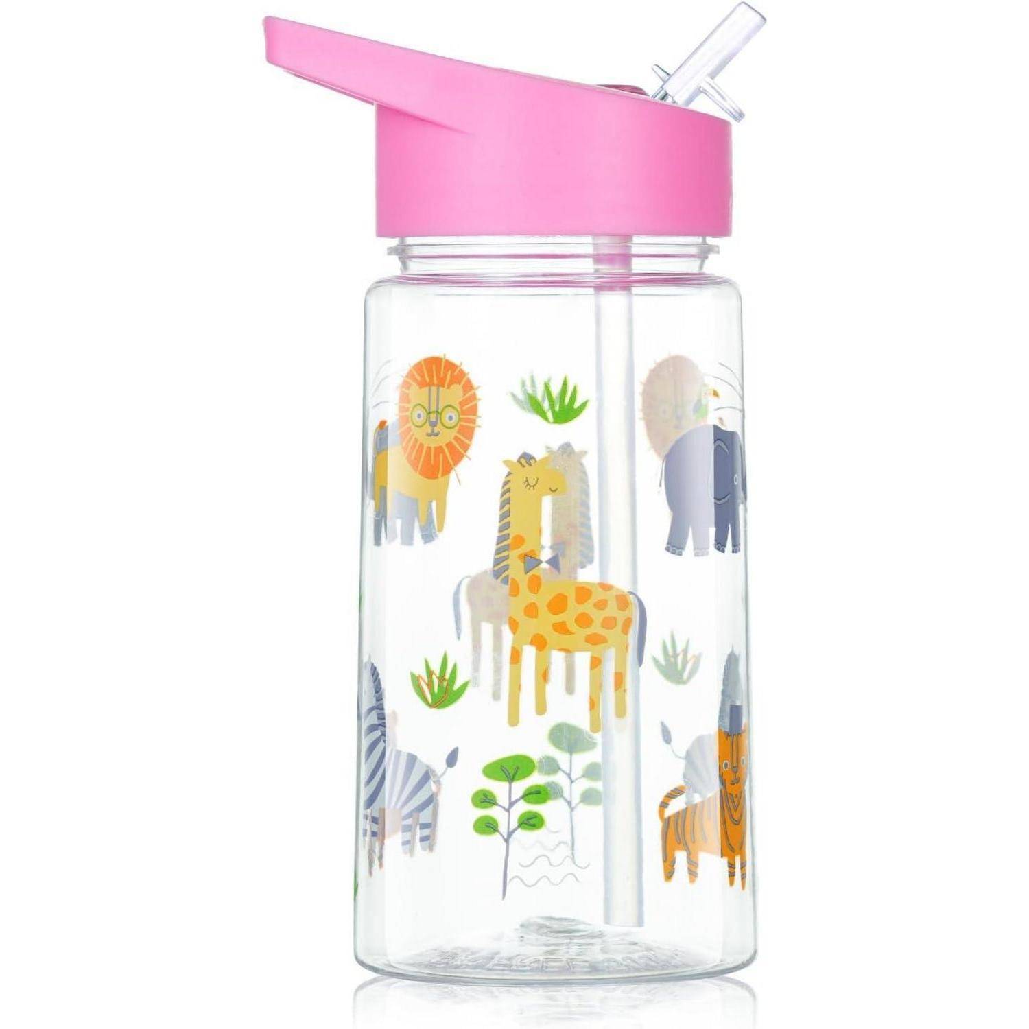 Trinkflasche Kinder 450ml Strohhalm BPAfrei Rosa Tiere 450 ml