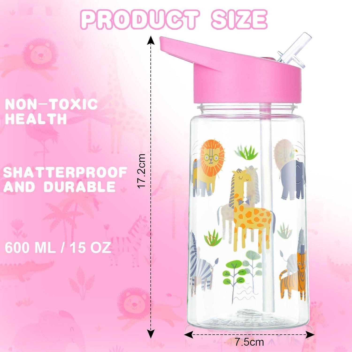Trinkflasche Kinder 450ml Strohhalm BPAfrei Rosa Tiere 450 ml