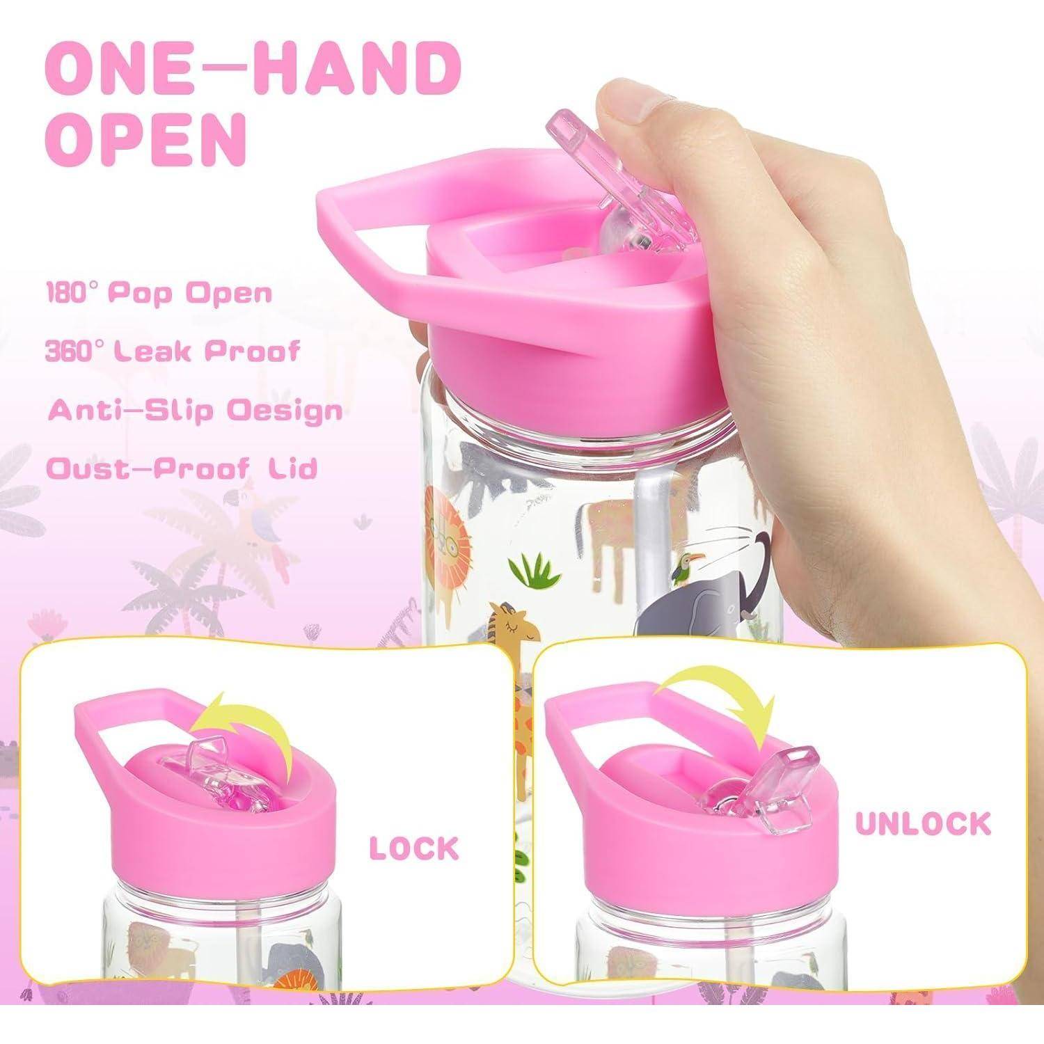 Trinkflasche Kinder 450ml Strohhalm BPAfrei Rosa Tiere 450 ml