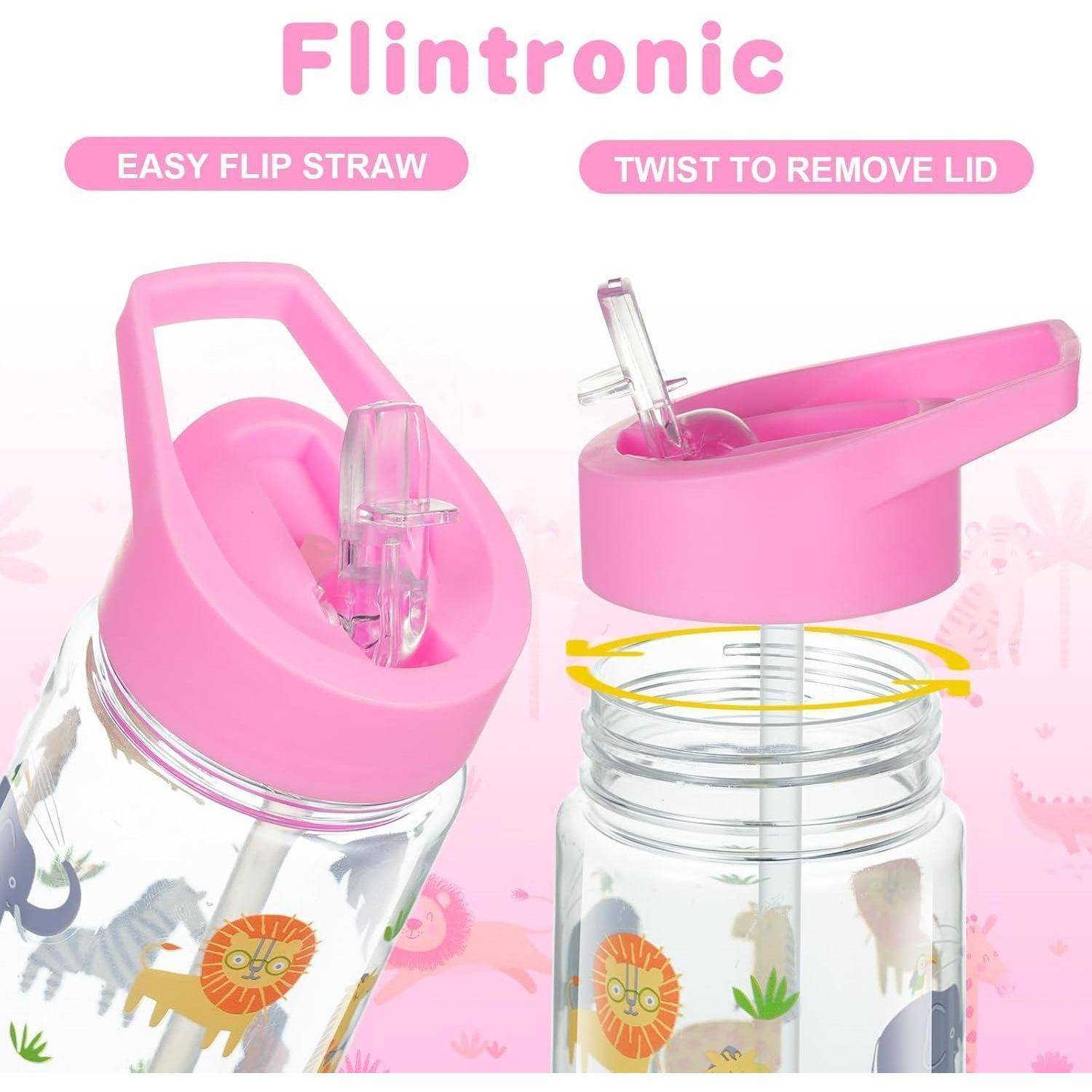 Trinkflasche Kinder 450ml Strohhalm BPAfrei Rosa Tiere 450 ml