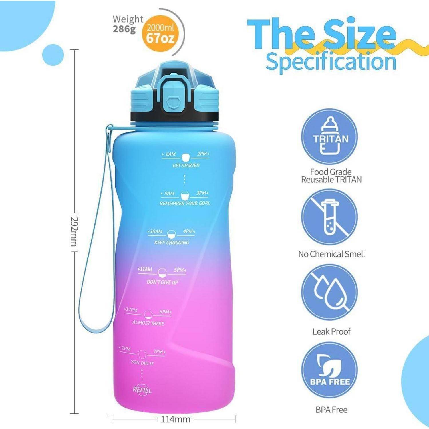 Trinkflasche Kinder Auslaufsicher BPAfrei Tritan 1l 2000 ml Blau-lila