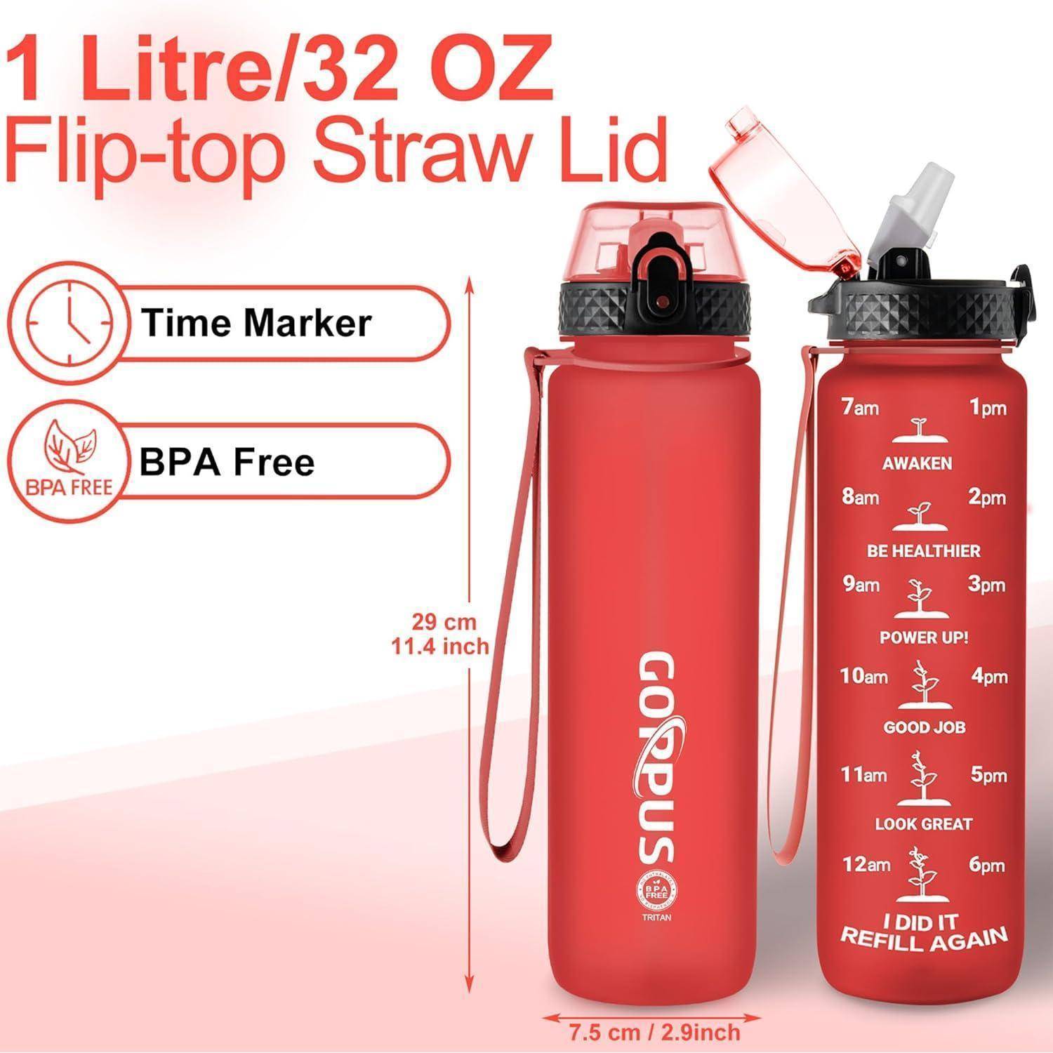 Trinkflasche Sport BPAfrei Tritan Auslaufsicher 1L Fahrrad 1000 ml Rot