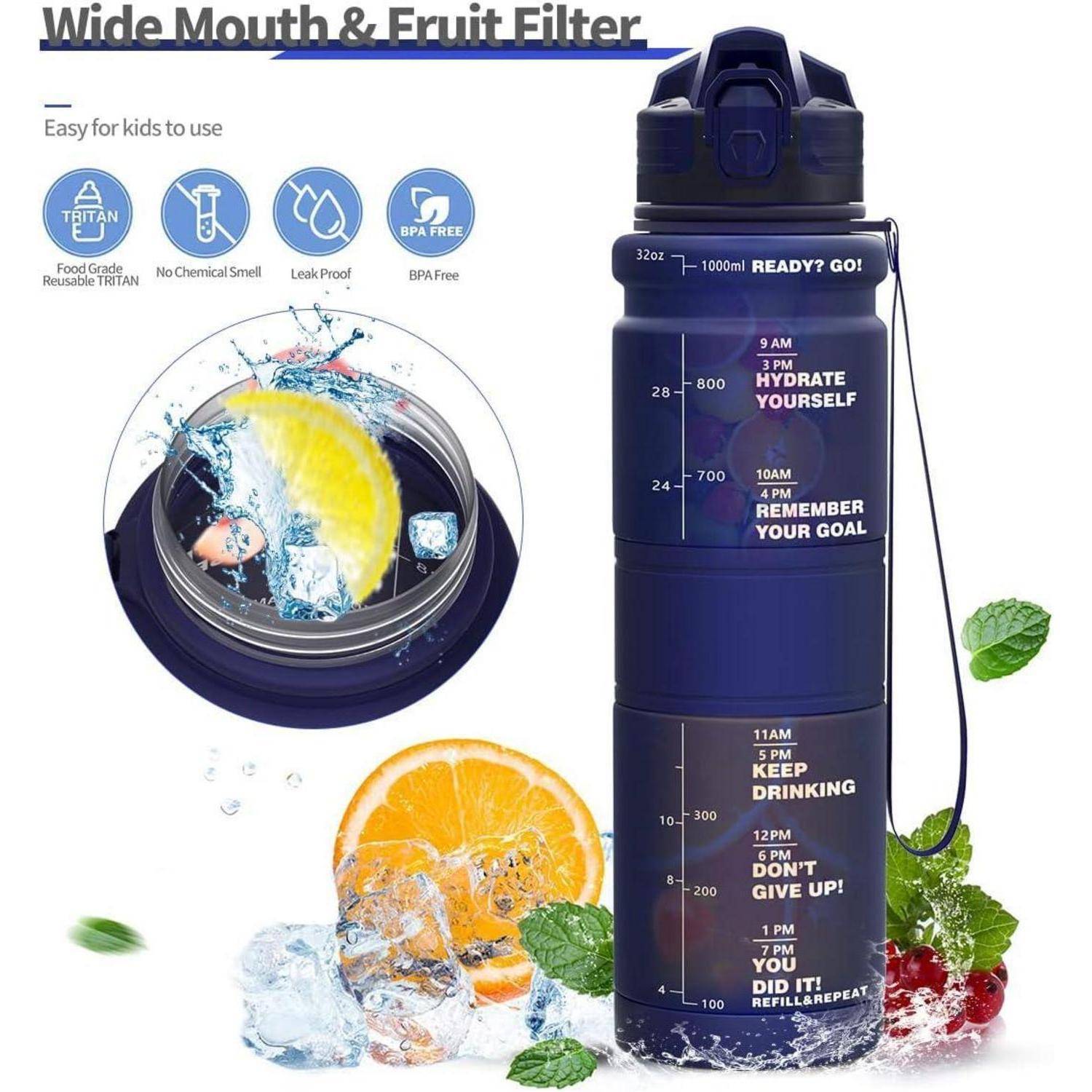 Trinkflasche Kinder Auslaufsicher BPAfrei Tritan 1000 ml Dunkelblau
