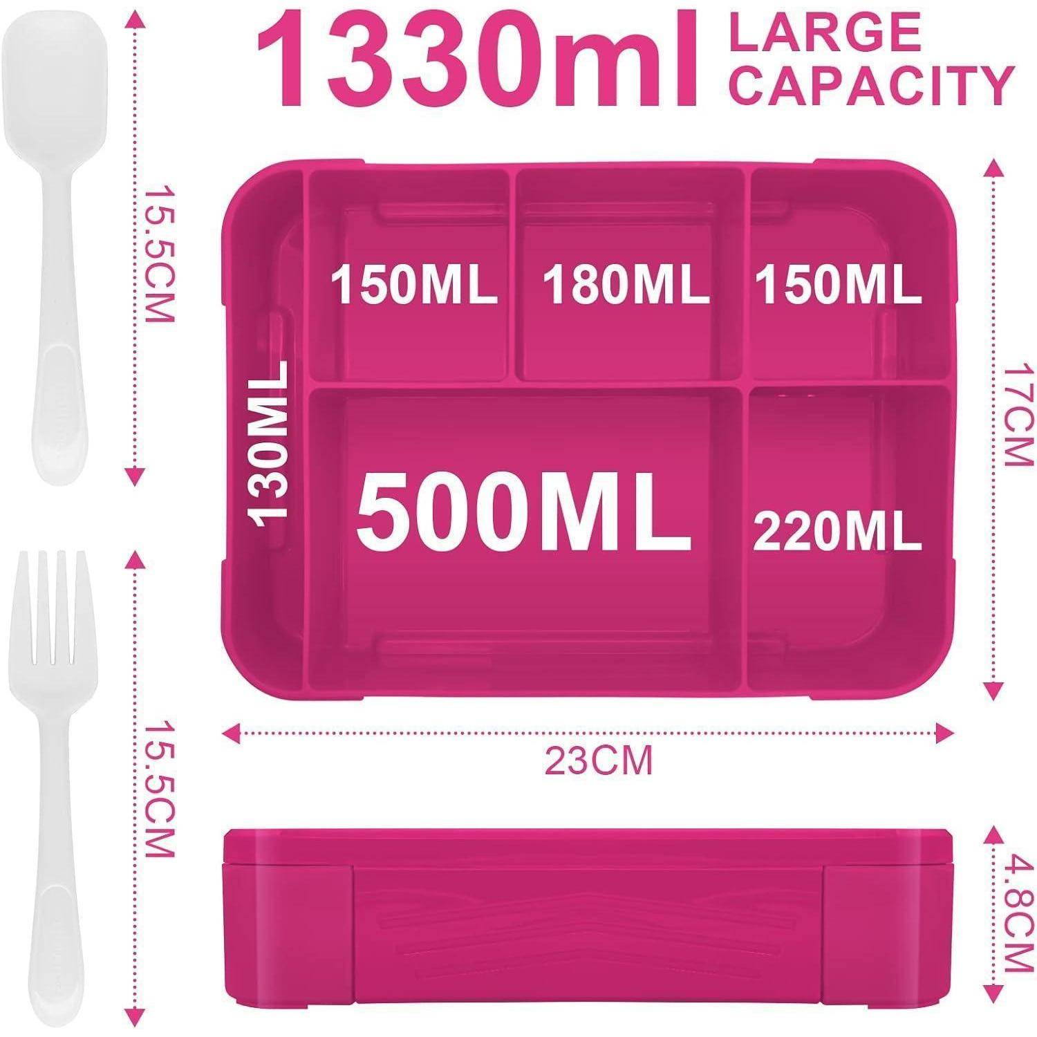 Brotdose Kinder Fächer 1300ml Auslaufsicher Lunchbox Rosa
