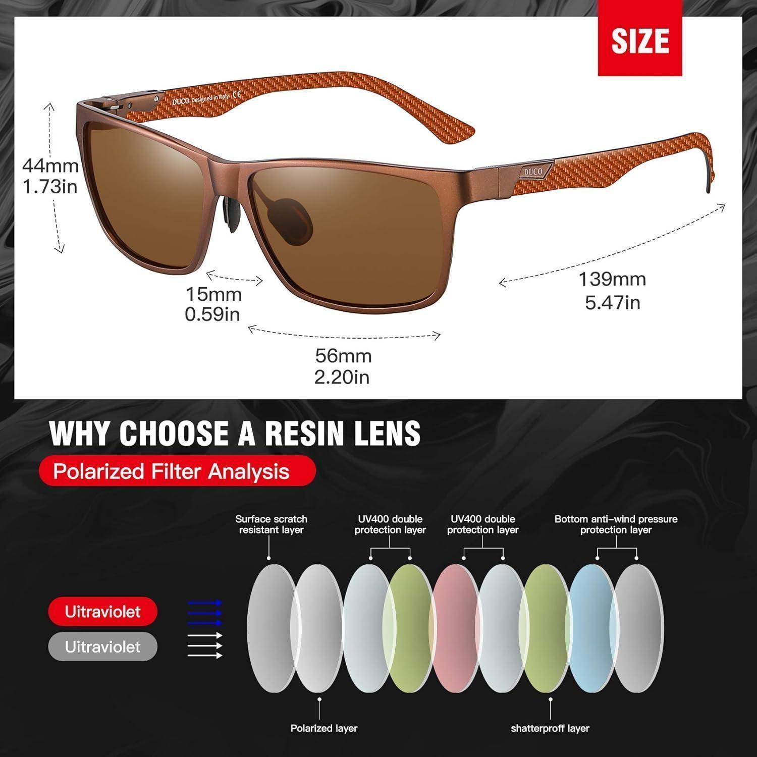 Herren Polarisierte Sonnenbrille Rechteckig Metallrahmen Kohlefaser