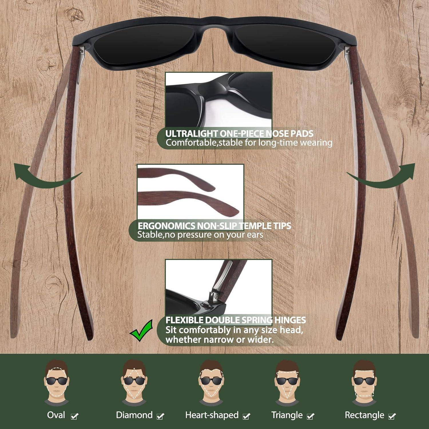 Sonnenbrille Holz Walnuss Damen Herren Polarisiert UV400 CAT3