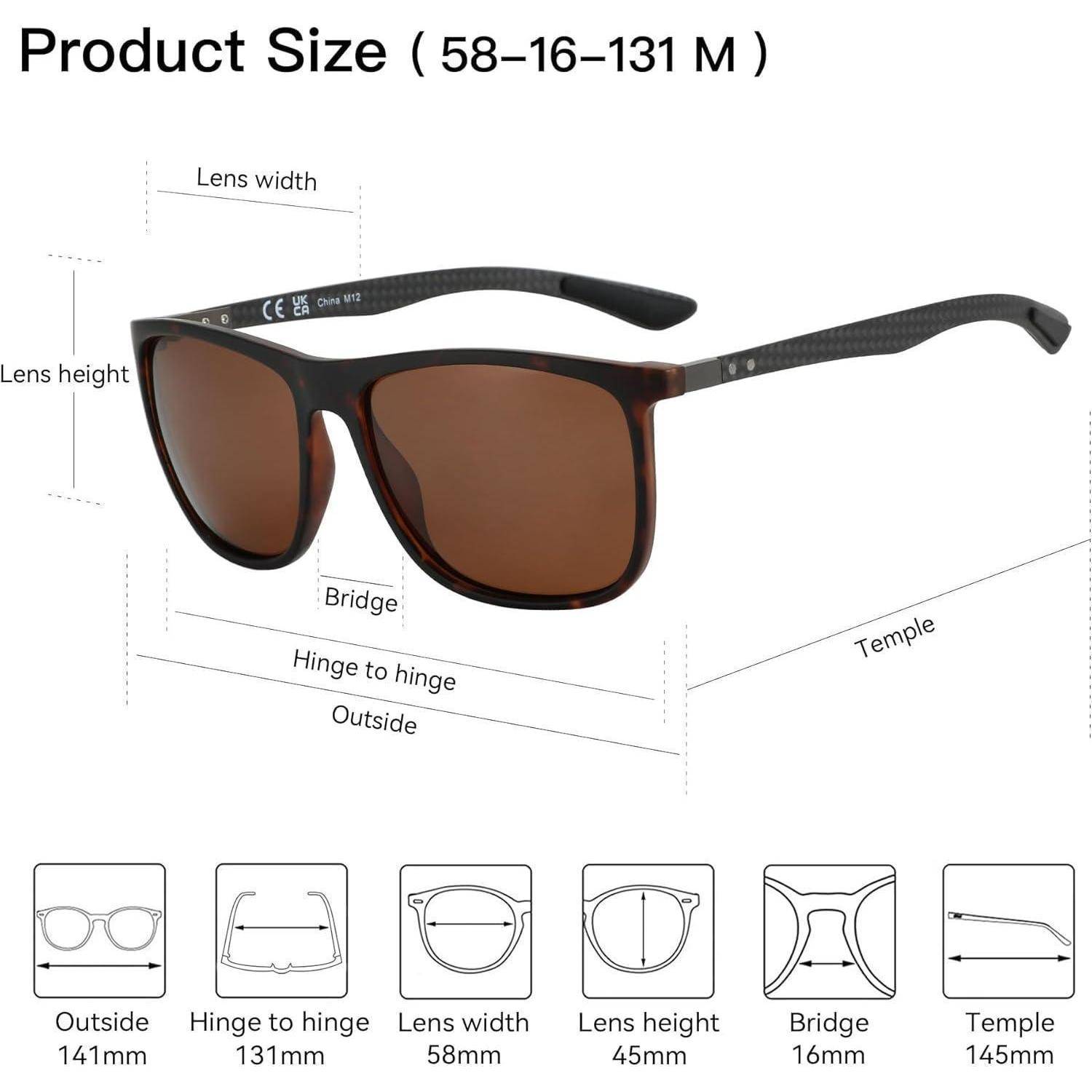 Polarisierte Sonnenbrille Herren Kohlefaser Quadratisch Fahren Angeln