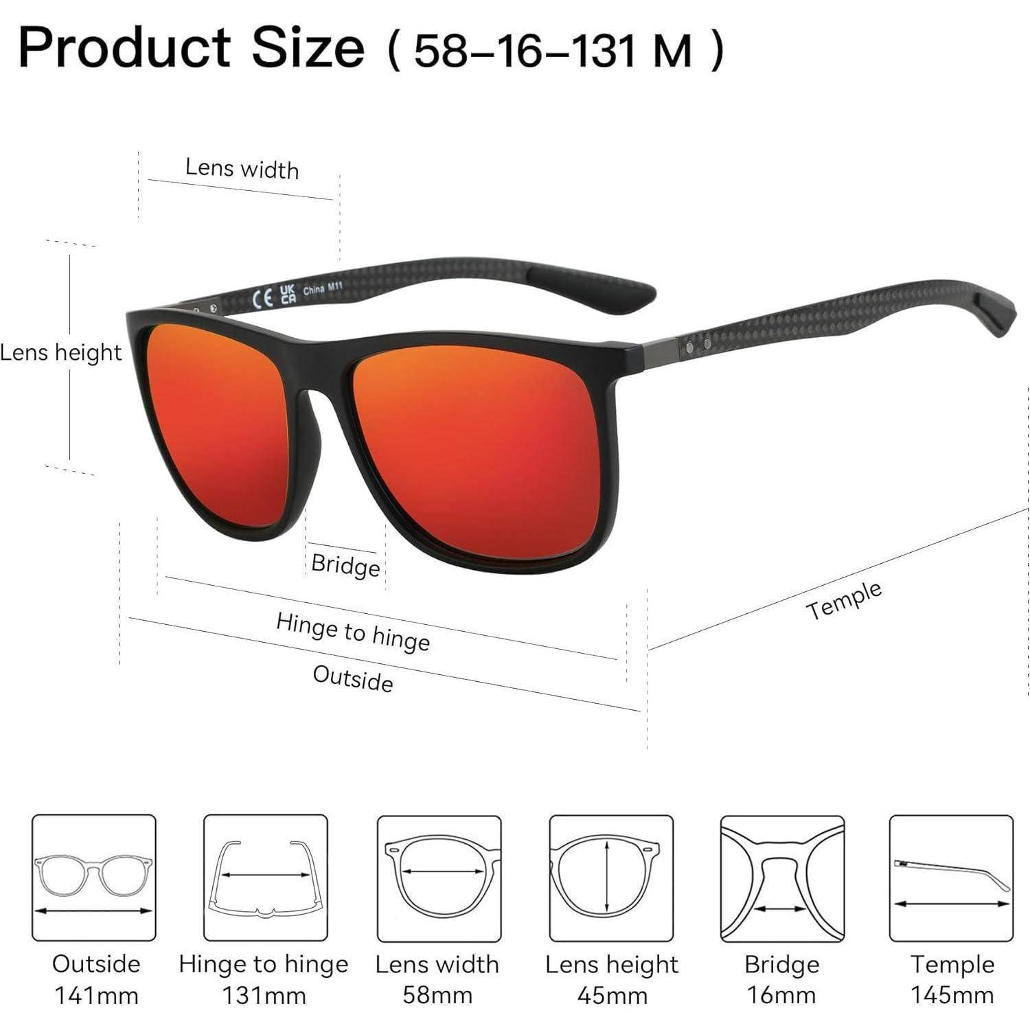 Polarisierte Sonnenbrille Herren Kohlefaser Quadratisch UV400 Schutz