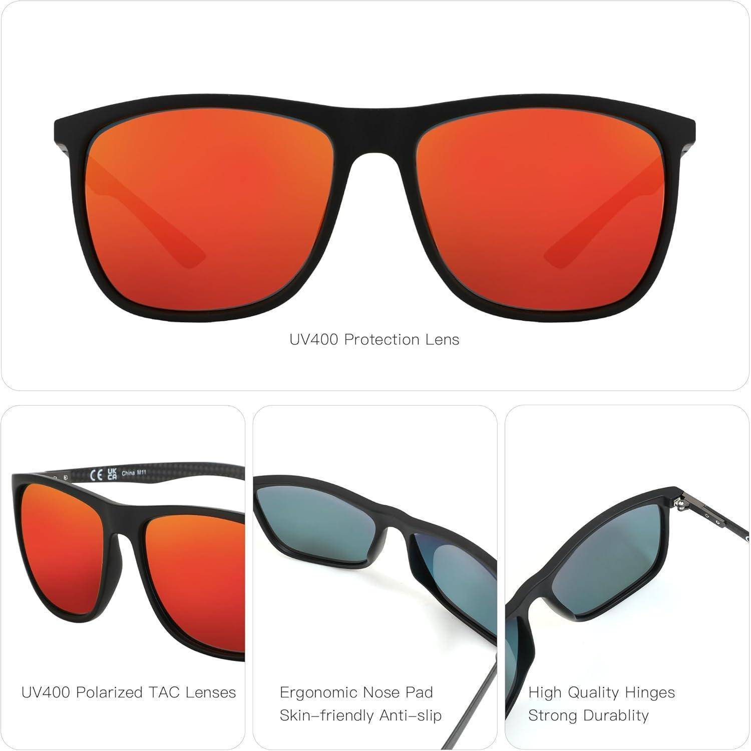 Polarisierte Sonnenbrille Herren Kohlefaser Quadratisch UV400 Schutz