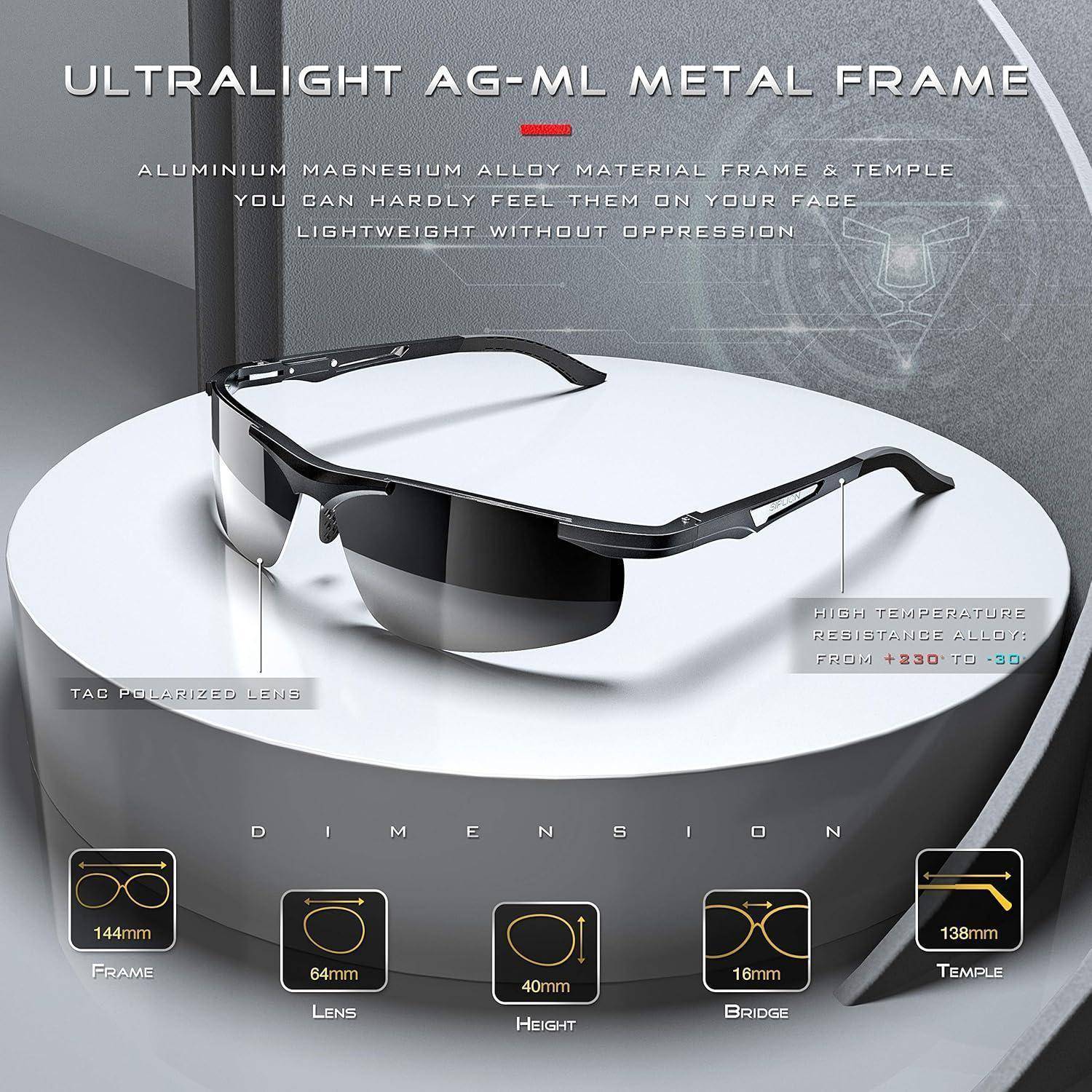 Herren Sportbrille Polarisierte Sonnenbrille Al-Mg Metallrahme Ultra
