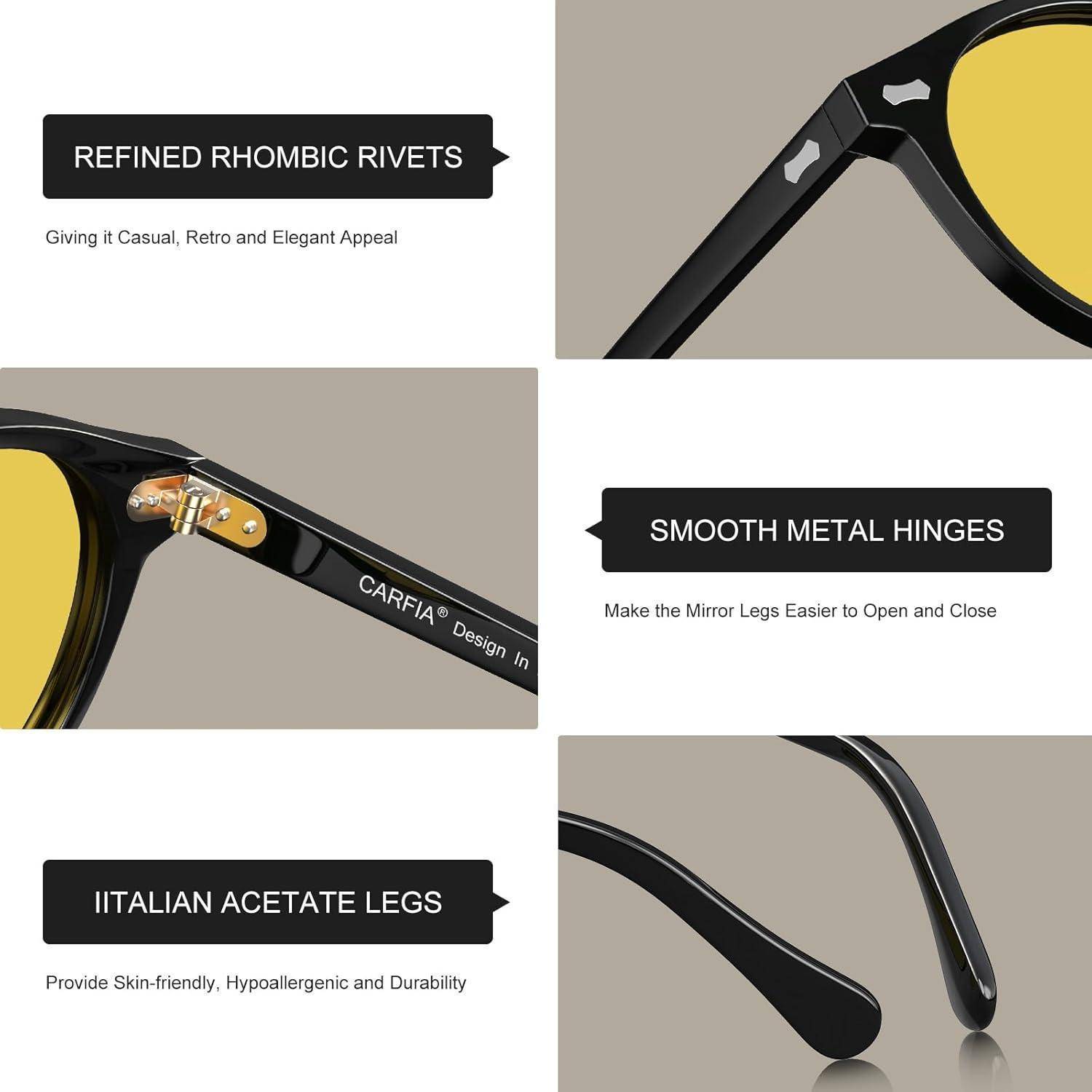Polarisierte Sonnenbrille Herren Gelb Nachtbrille Acetat Fahrenbrille