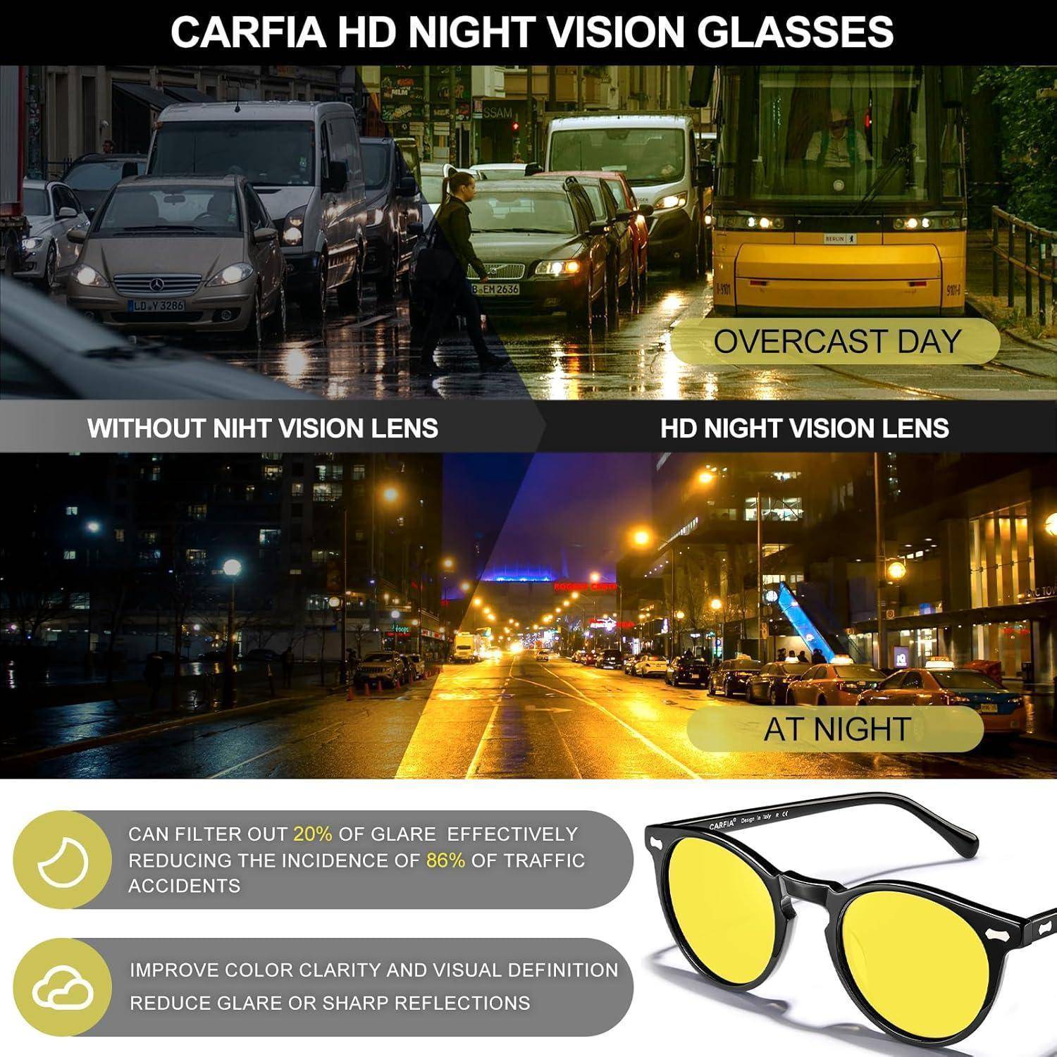 Polarisierte Sonnenbrille Herren Gelb Nachtbrille Acetat Fahrenbrille