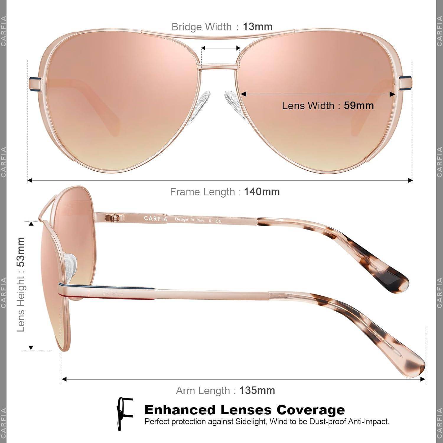 Damen Pilotenbrille Polarisierte UV Sonnenbrille 139mm Gläser 52mm mit