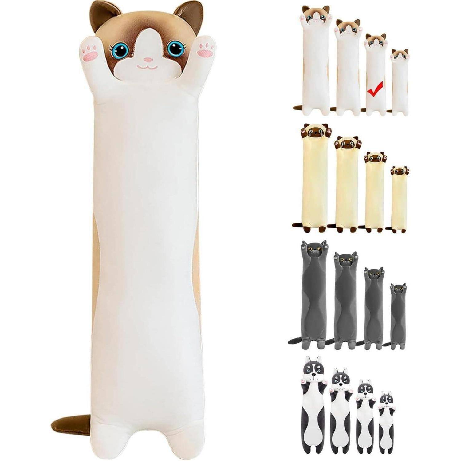 Kuscheltier Katze Plüsch 70cm Kissen Stofftier Geschenk Weiß 70cm