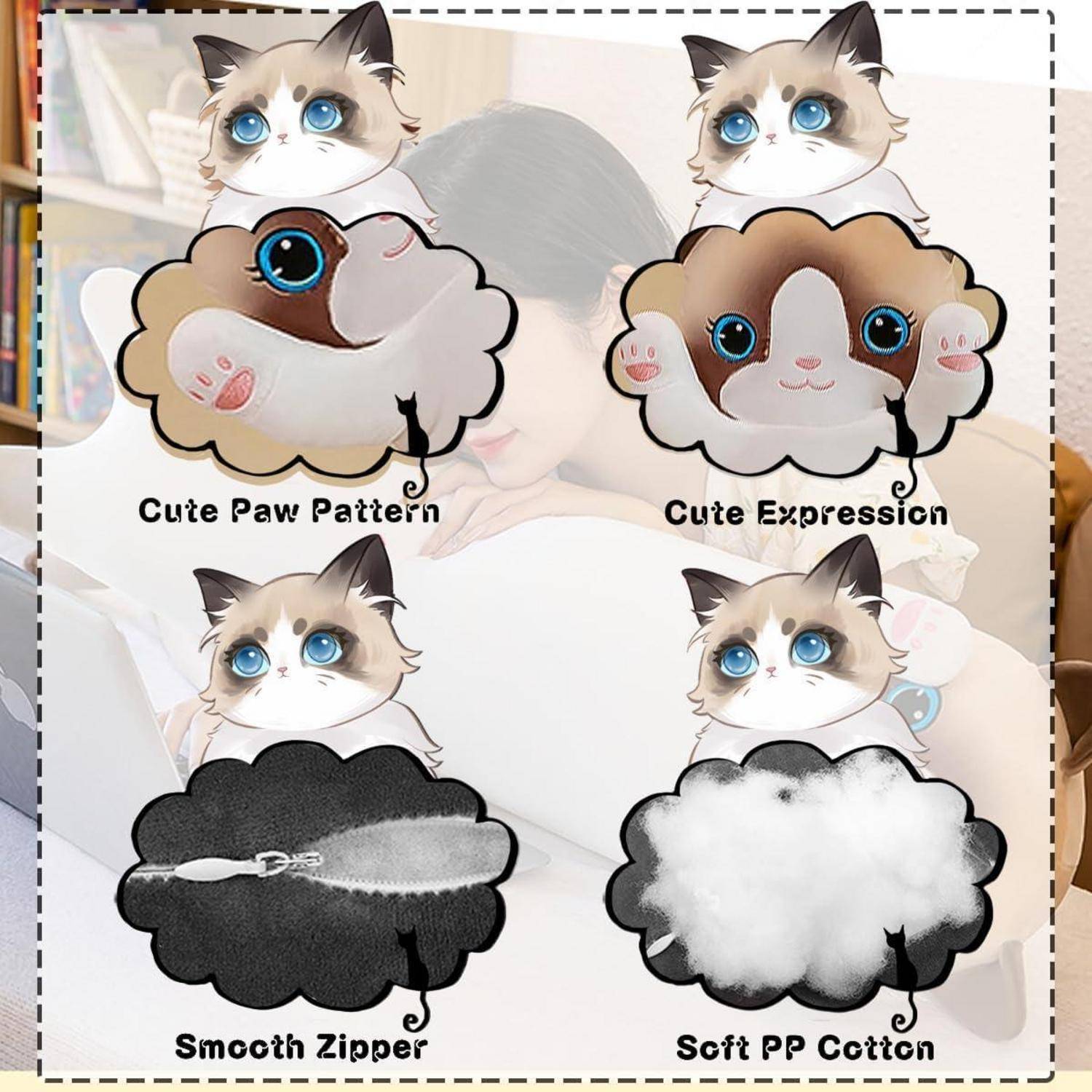 Kuscheltier Katze Plüsch 70cm Kissen Stofftier Geschenk Weiß 70cm