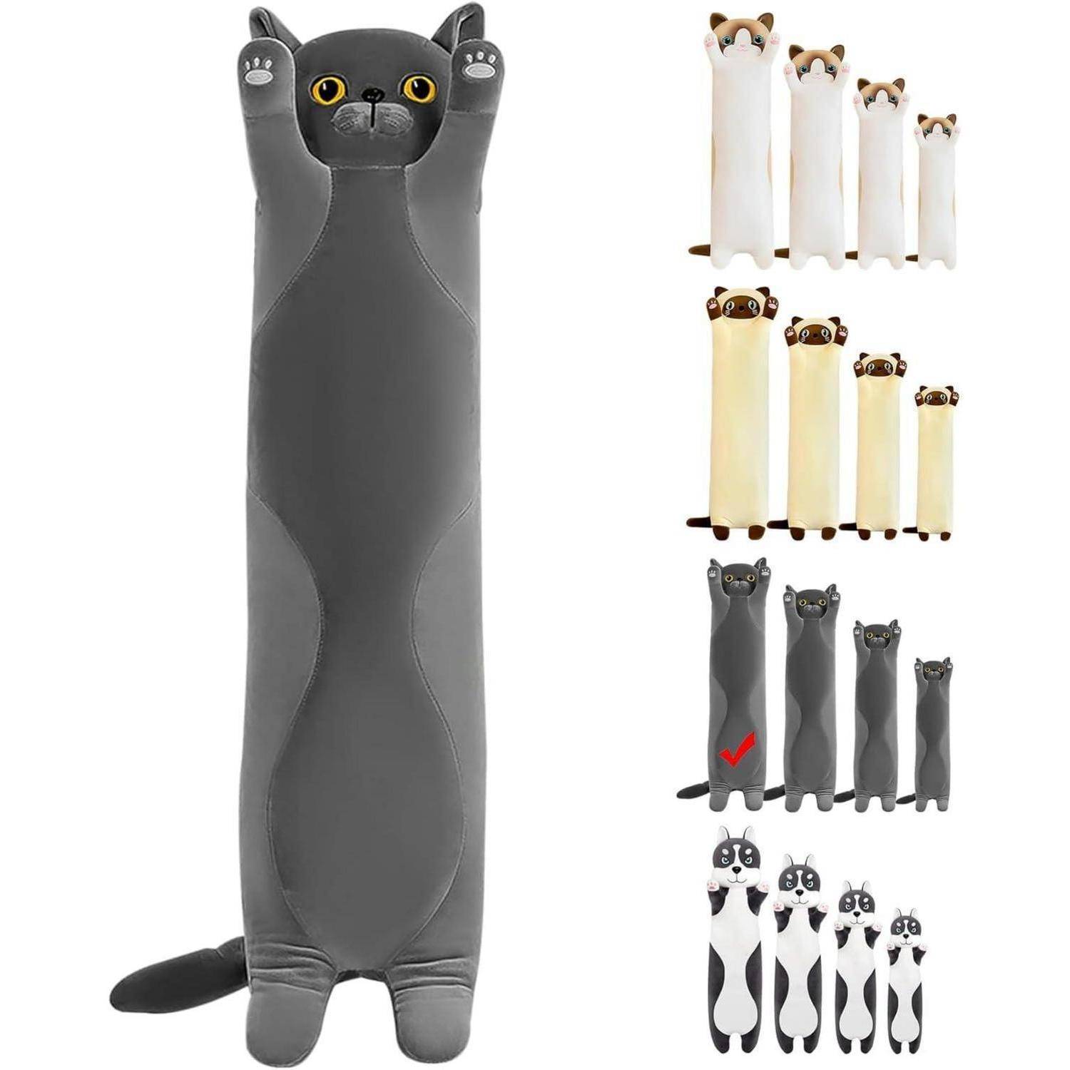 Kuscheltier Katze Plüsch 110cm Kissen Stofftier Geschenk Grau 110