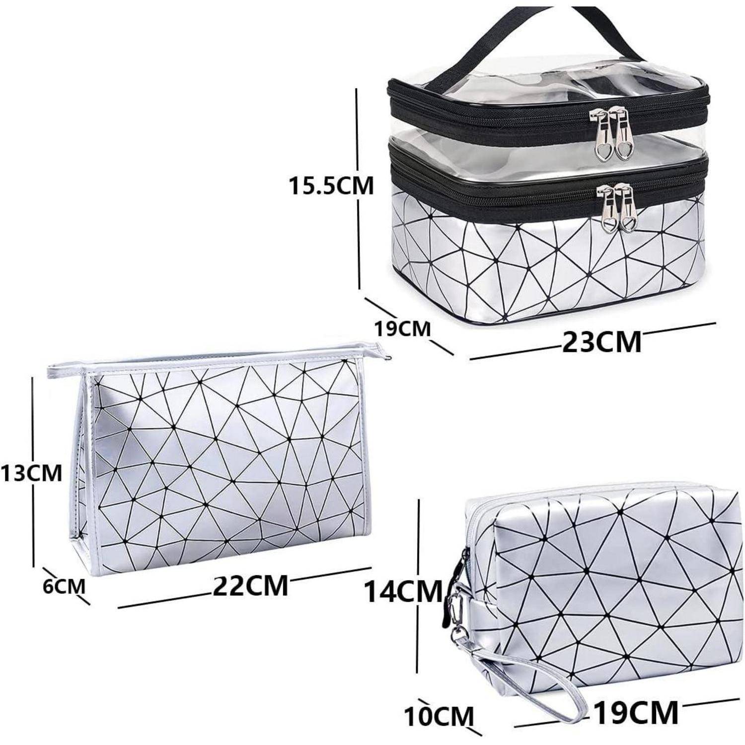 Kosmetiktasche Damen 3er Set Transparent Schminktasche Sillber