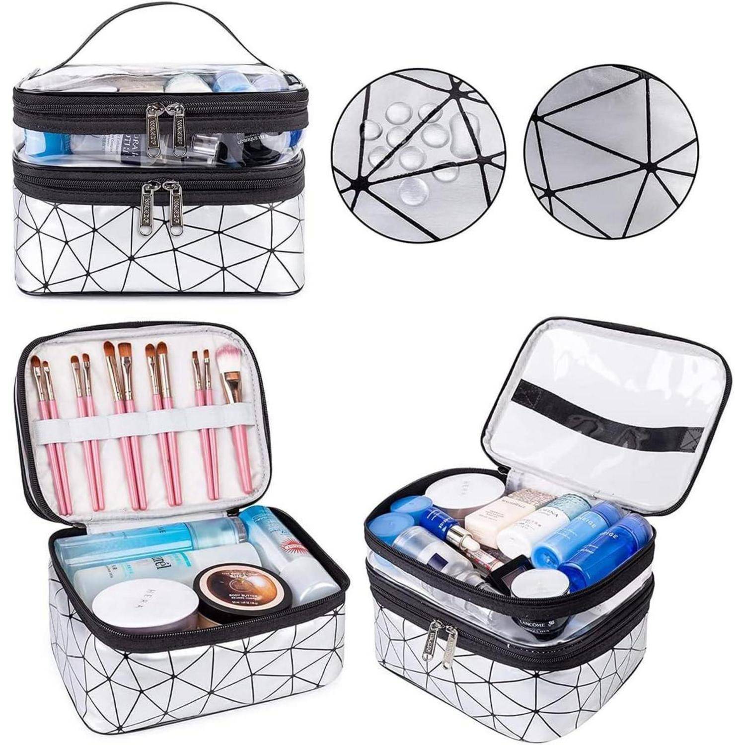 Kosmetiktasche Damen 3er Set Transparent Schminktasche Sillber