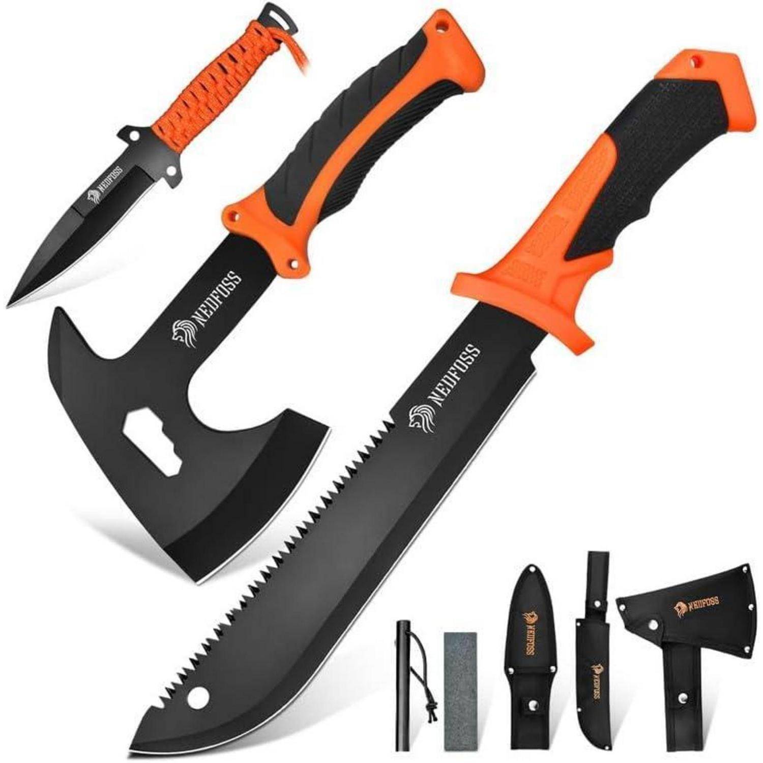 Machete Set Axt Messer mit Feuerstahl 38,5 cm 25,3 cm Paracord