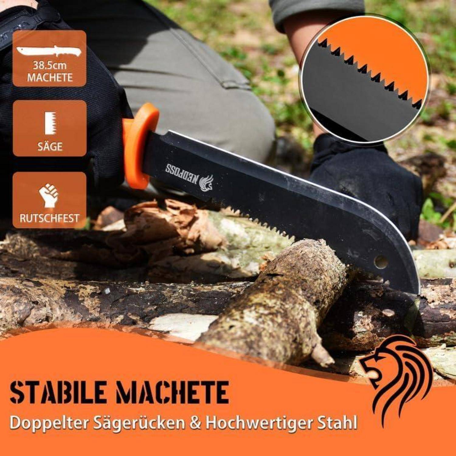 Machete Set Axt Messer mit Feuerstahl 38,5 cm 25,3 cm Paracord