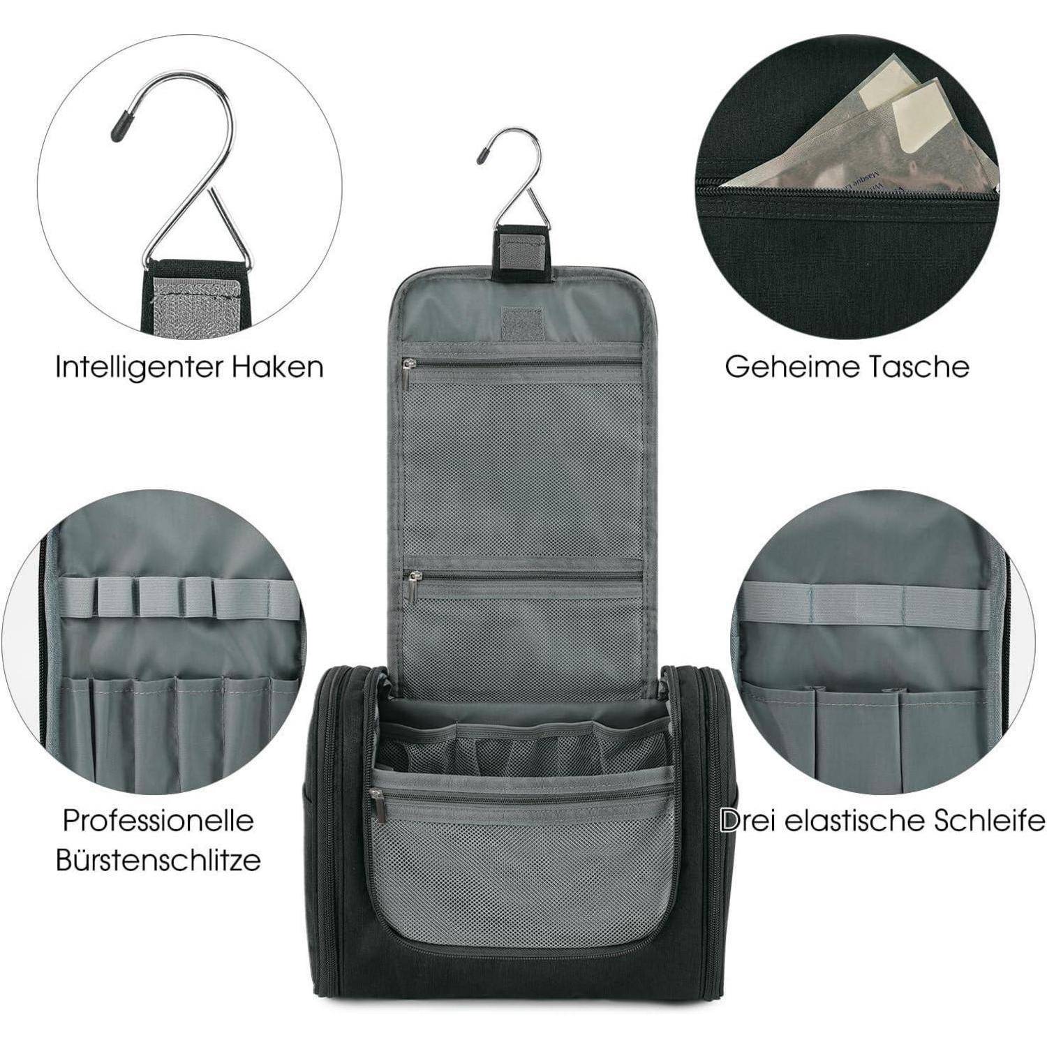 Kulturtasche Aufhängen Waschbeutel Camping Damen Herren Schwarz