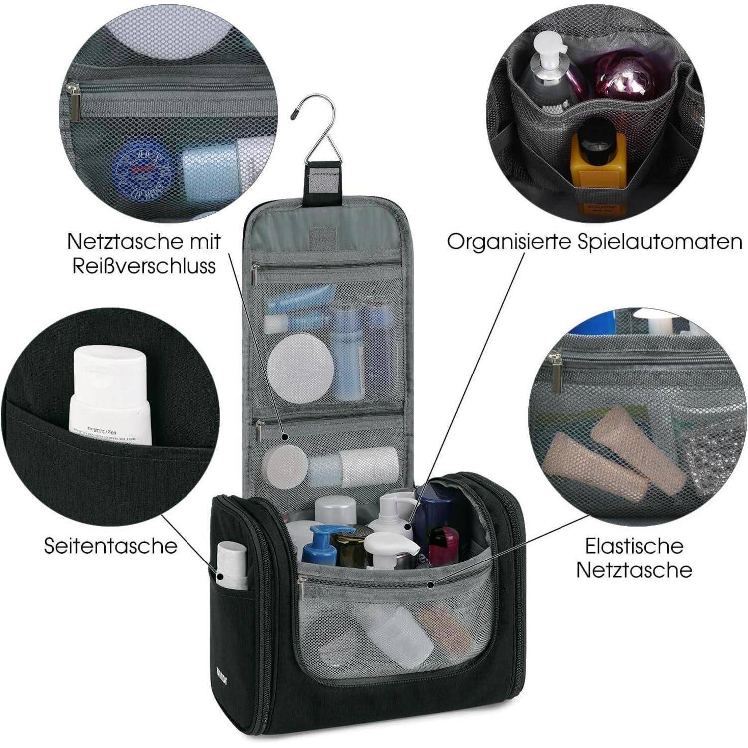 Kulturtasche Aufhängen Waschbeutel Camping Damen Herren Schwarz