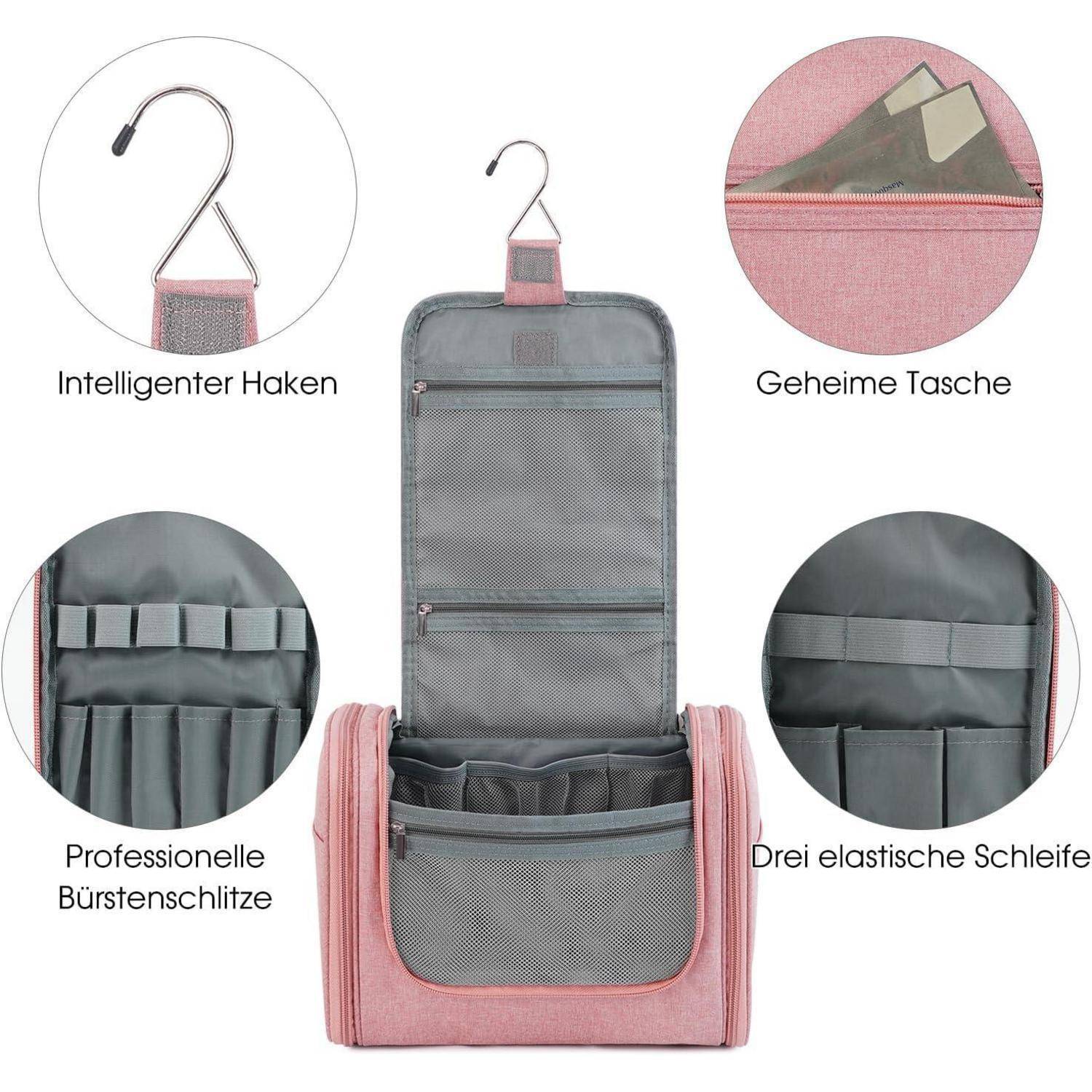 Waschtasche Groß Aufhängen Herren Damen Camping Reisen Dunkelpink