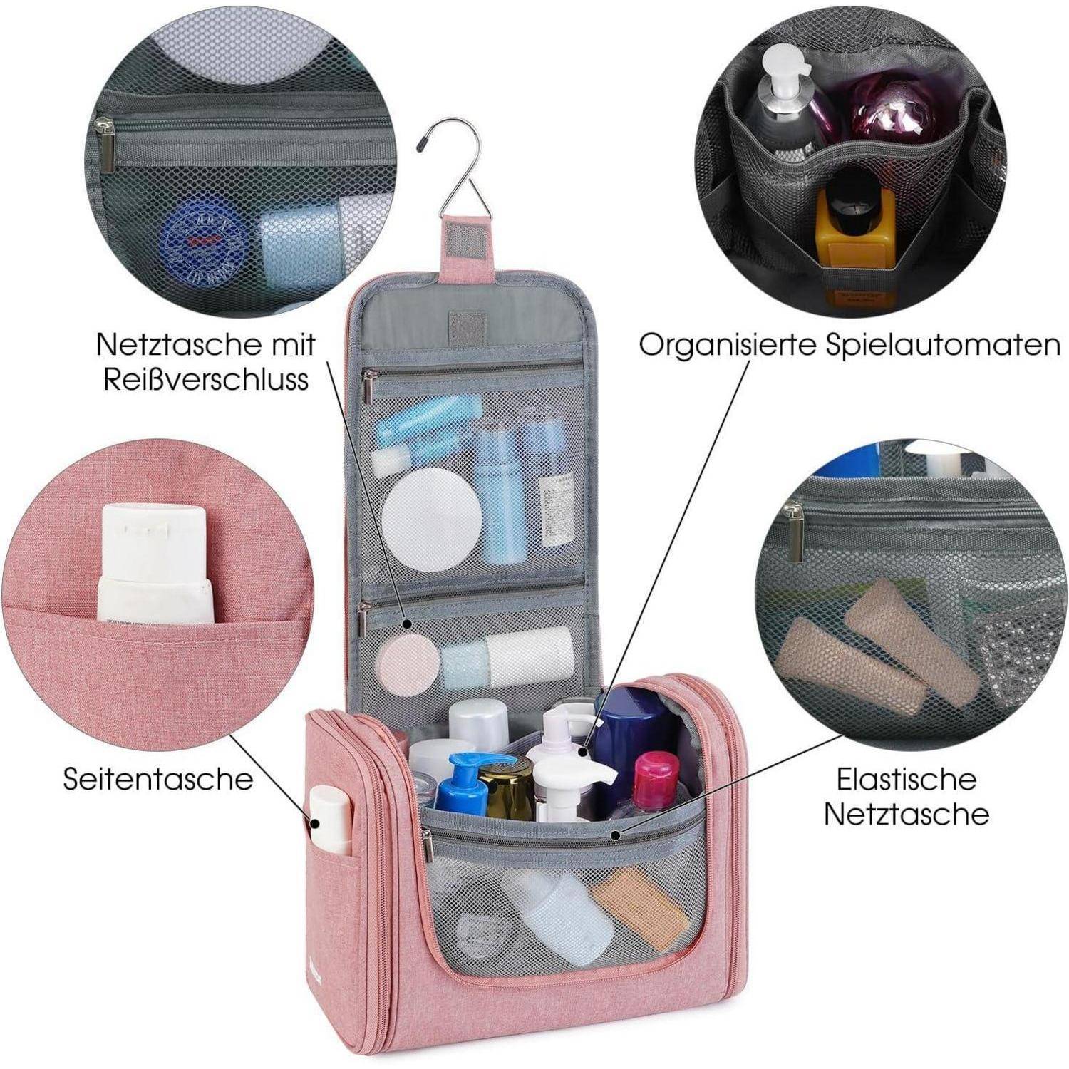 Waschtasche Groß Aufhängen Herren Damen Camping Reisen Dunkelpink