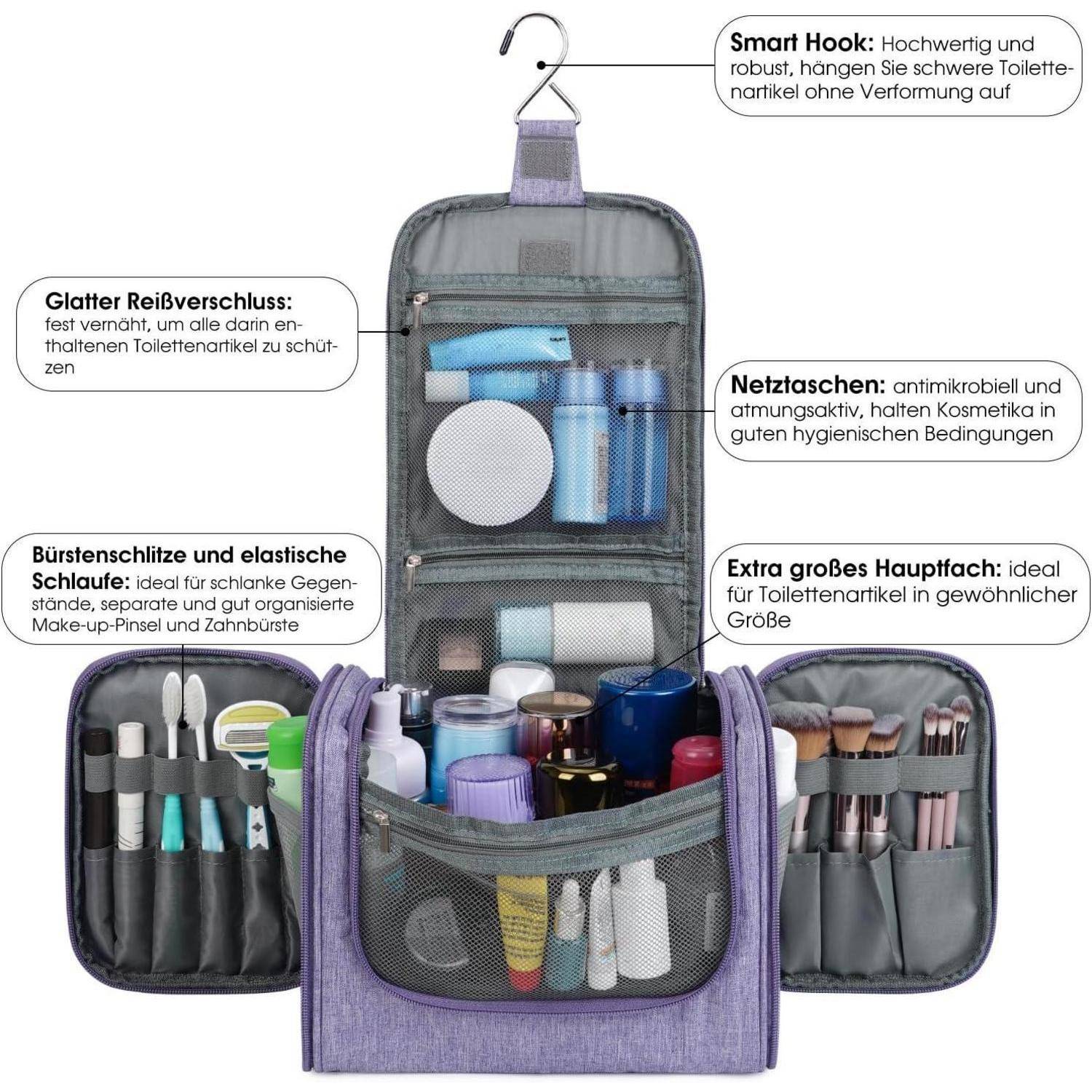 Waschtasche Kulturtasche Kulturbeutel Aufhängen Reisen Damen Violett