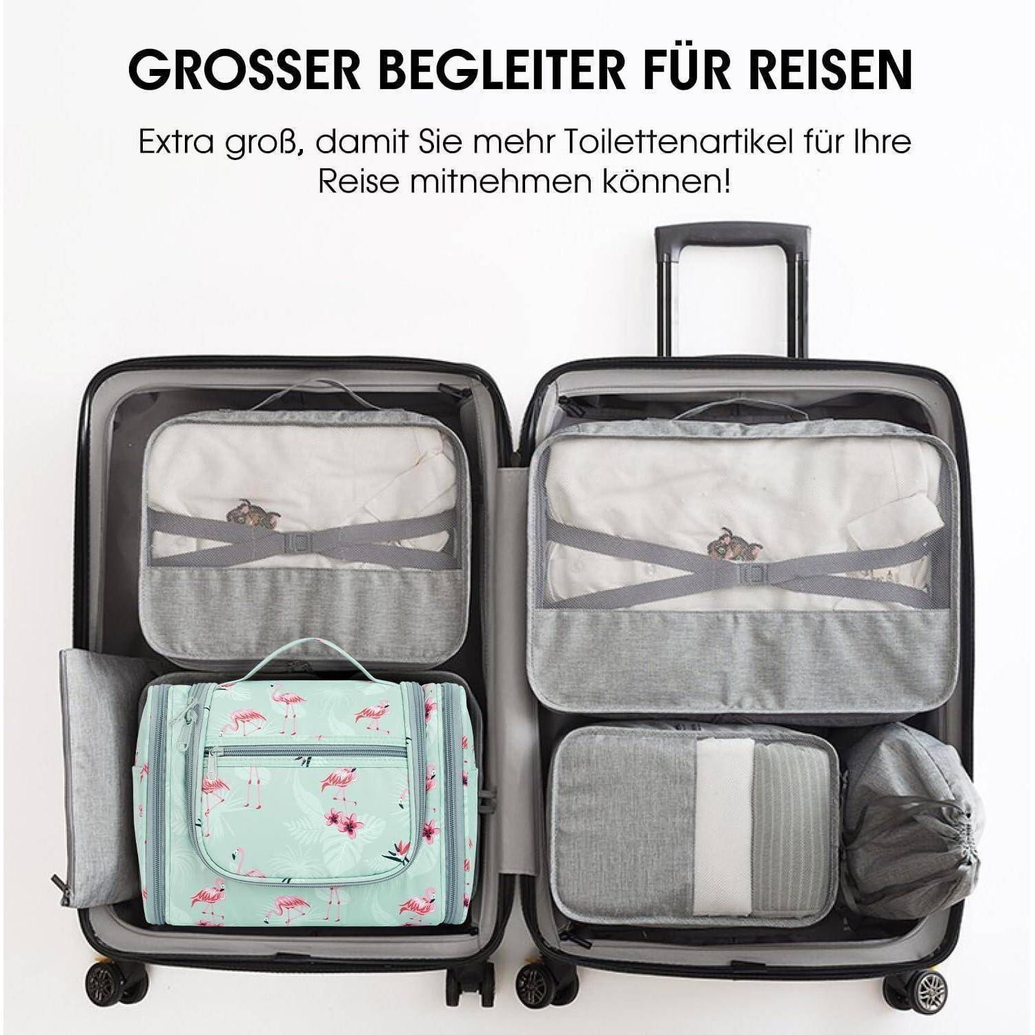 Waschtasche Groß Kulturtasche Damen Herren Camping Blau Flamingo
