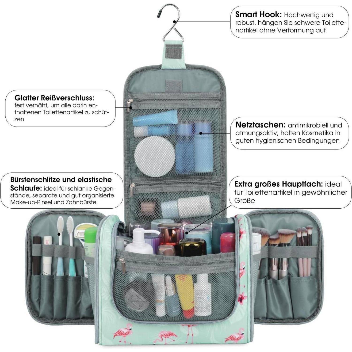 Waschtasche Groß Kulturtasche Damen Herren Camping Blau Flamingo