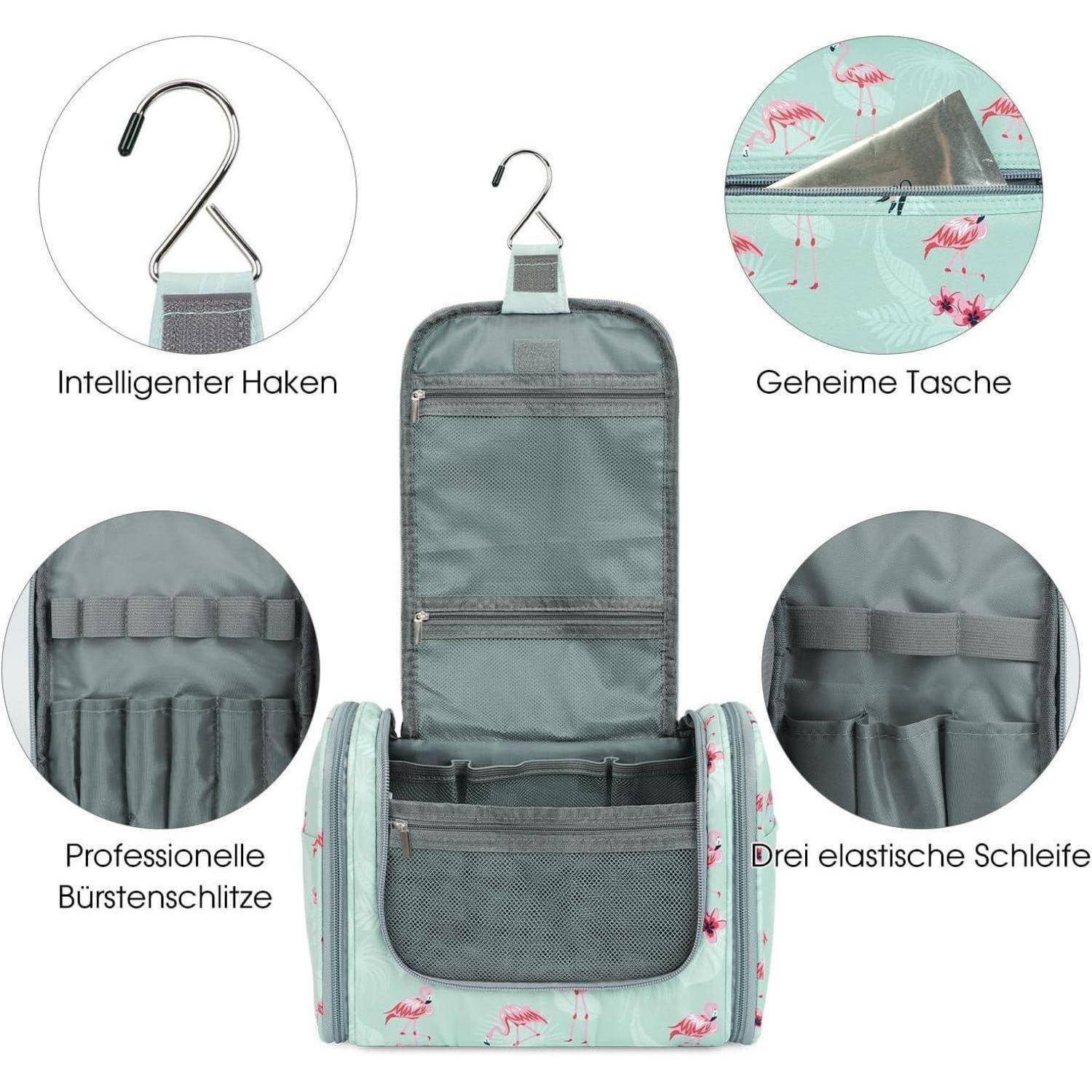 Waschtasche Groß Kulturtasche Damen Herren Camping Blau Flamingo