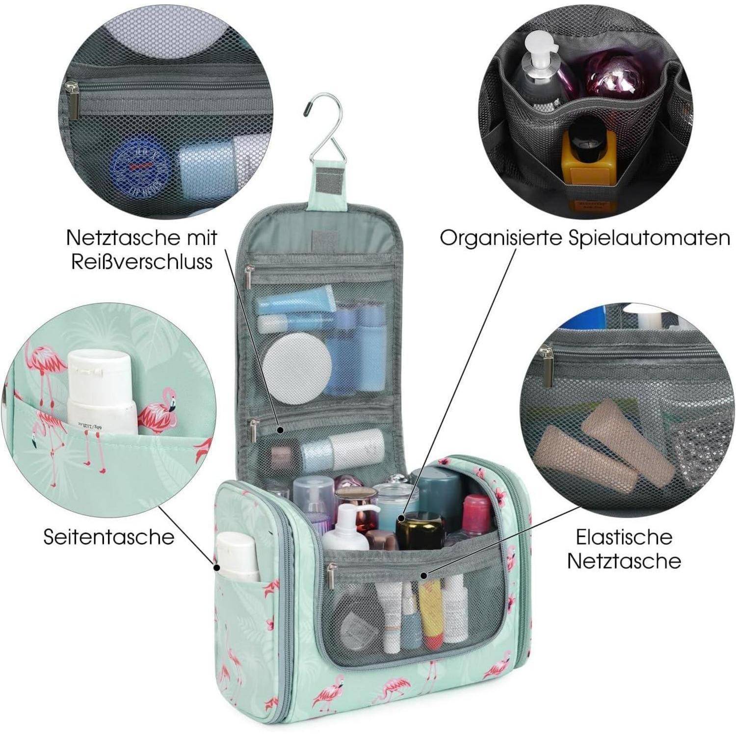 Waschtasche Groß Kulturtasche Damen Herren Camping Blau Flamingo