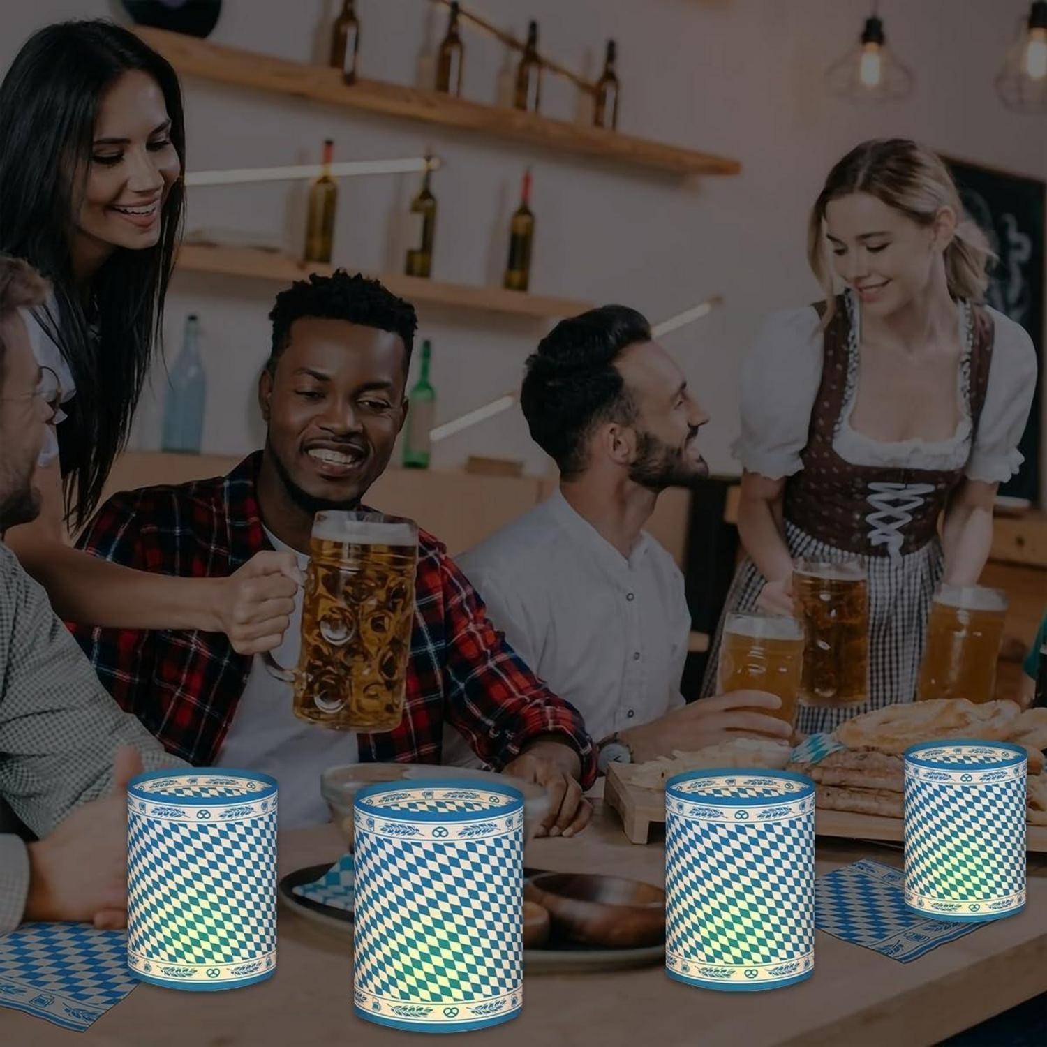 Windlicht 12er Tischdeko Bayern Blau Set Teelichter Oktoberfest Deko