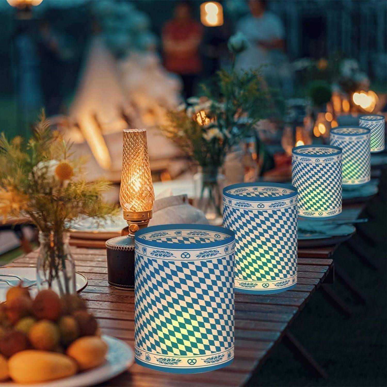 Windlicht 12er Tischdeko Bayern Blau Set Teelichter Oktoberfest Deko