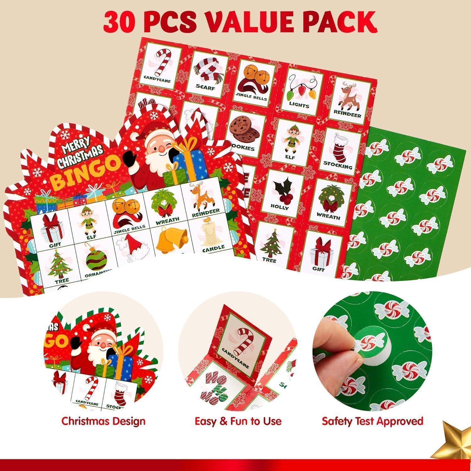 Weihnachts Bingokarten 5x5 28 Spieler Kinder Party Traditionell